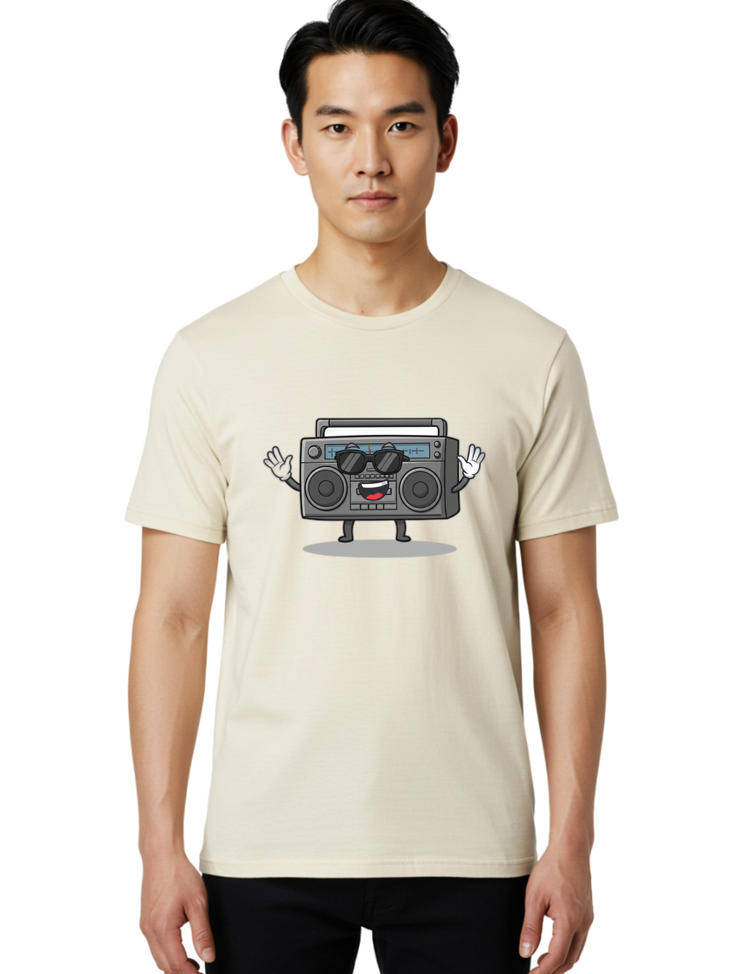 Boombox-1 Men'S Graphic Tee, 100% Cotton, Comfortable Casual Summer Wear, Machine Washable, Cartoon Boombox, Retro Boombox, Cool Boombox, Sunglasses, Friendly Character, Playful Vibe, Music Lover, Fun Character, Vintage Boombox, Baa182