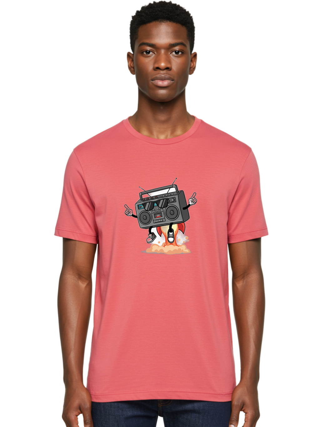 Boombox-4 Men'S Graphic Tee, 100% Cotton, Comfortable Casual Summer Wear, Machine Washable, Retro Boombox, Cartoon Character, Dj Stereo, Funky Music, Dancing Boombox, Rock On Gesture, Retro Technology, Cassette Tape, Loud Music, Fun Graphics, Baa185