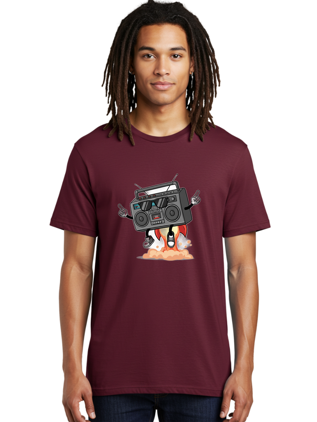 Boombox-4 Men'S Graphic Tee, 100% Cotton, Comfortable Casual Summer Wear, Machine Washable, Retro Boombox, Cartoon Character, Dj Stereo, Funky Music, Dancing Boombox, Rock On Gesture, Retro Technology, Cassette Tape, Loud Music, Fun Graphics, Baa185