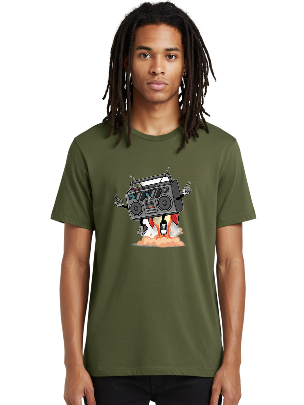 Boombox-4 Men'S Graphic Tee, 100% Cotton, Comfortable Casual Summer Wear, Machine Washable, Retro Boombox, Cartoon Character, Dj Stereo, Funky Music, Dancing Boombox, Rock On Gesture, Retro Technology, Cassette Tape, Loud Music, Fun Graphics, Baa185