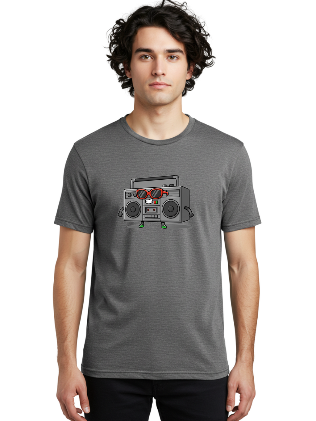 Boombox-6 Men'S Graphic Tee, 100% Cotton, Comfortable Casual Summer Wear, Machine Washable, Cartoon Boombox, Sunglasses, Retro Style, Music Lover, Fun Character, Cassette Player, Animated Electronics, Nostalgic Vibe, Playful Design, Baa187