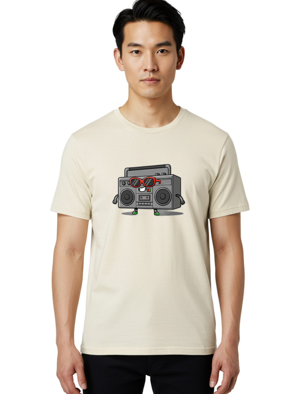 Boombox-6 Men'S Graphic Tee, 100% Cotton, Comfortable Casual Summer Wear, Machine Washable, Cartoon Boombox, Sunglasses, Retro Style, Music Lover, Fun Character, Cassette Player, Animated Electronics, Nostalgic Vibe, Playful Design, Baa187