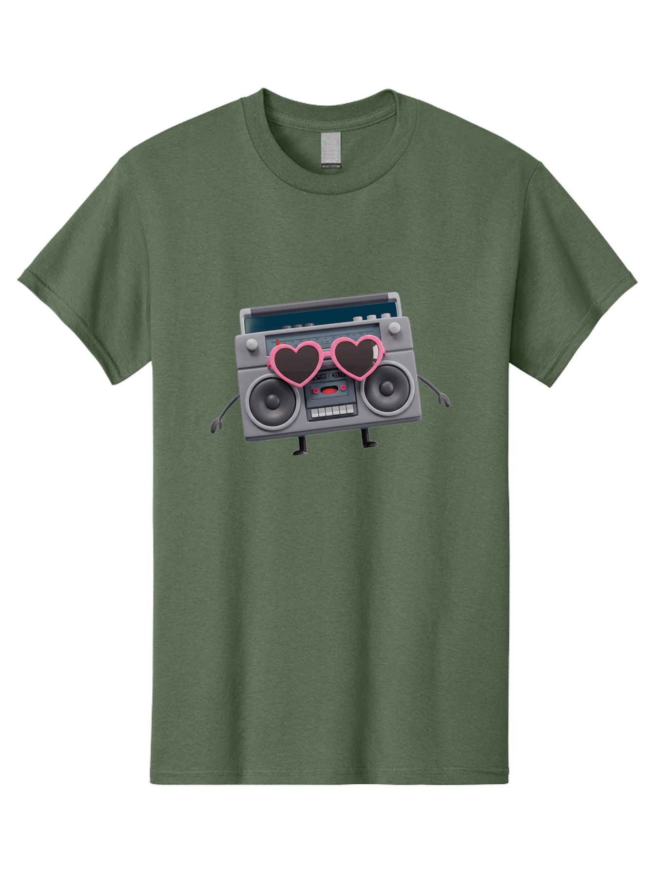 Boombox-Character-1 Men'S Graphic Tee, 100% Cotton, Comfortable Casual Summer Wear, Machine Washable, Cartoon Boombox, Retro Audio Equipment, Heart-Shaped Sunglasses, Funky Character Design, Anthropomorphic Boombox, Nostalgic Music Player, Baa188