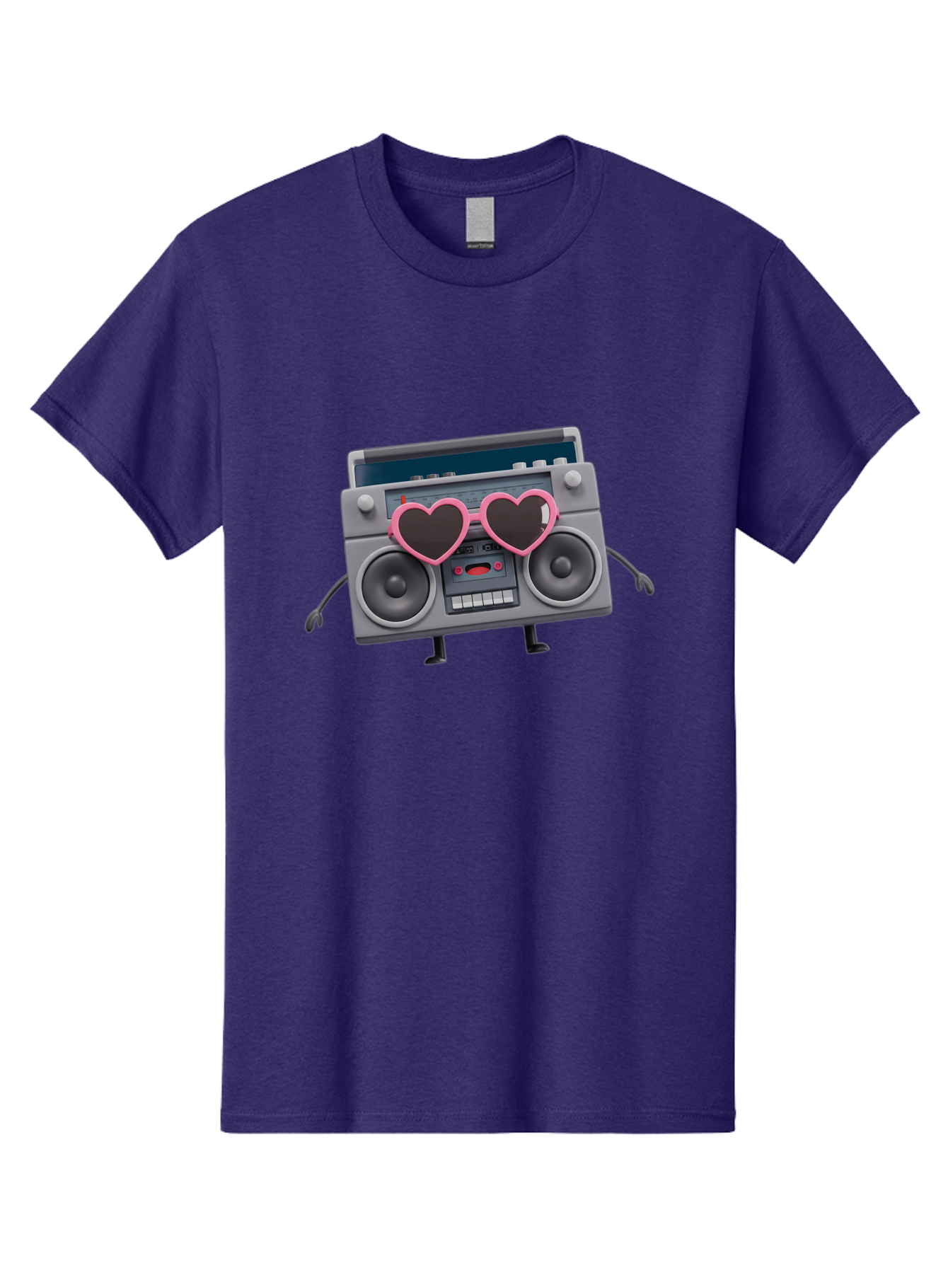 Boombox-Character-1 Men'S Graphic Tee, 100% Cotton, Comfortable Casual Summer Wear, Machine Washable, Cartoon Boombox, Retro Audio Equipment, Heart-Shaped Sunglasses, Funky Character Design, Anthropomorphic Boombox, Nostalgic Music Player, Baa188