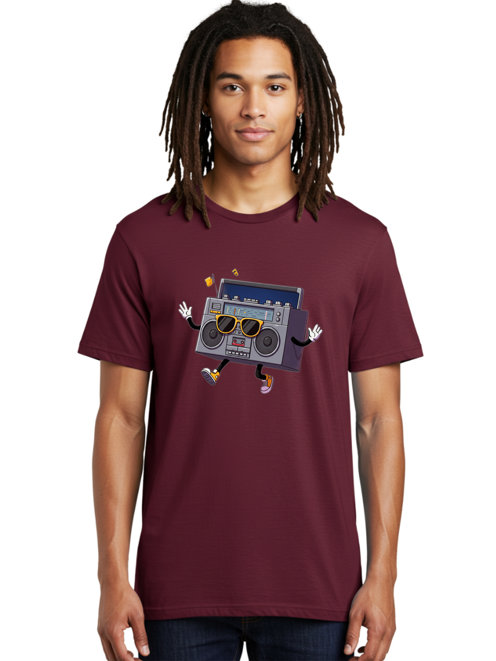 Boombox-Character-2 Men'S Graphic Tee, 100% Cotton, Comfortable Casual Summer Wear, Machine Washable, Vintage Boombox, Retro Style, Cool Shades, Funky Attitude, Dj Vibes, Music Beats, Cassette Player, Nostalgic Feel, Fun Graphics, Baa189