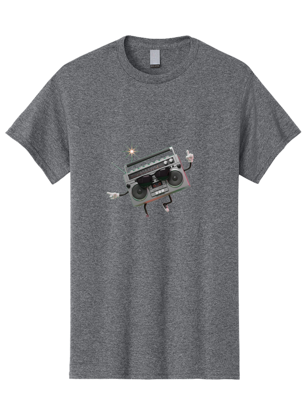Boombox-Character-3 Men'S Graphic Tee, 100% Cotton, Comfortable Casual Summer Wear, Machine Washable, Cartoon Boombox, Retro Technology, Vintage Music, Nostalgic Vibes, Funky Character, Thumbs Up, Starburst Effect, Playful Design, Baa190