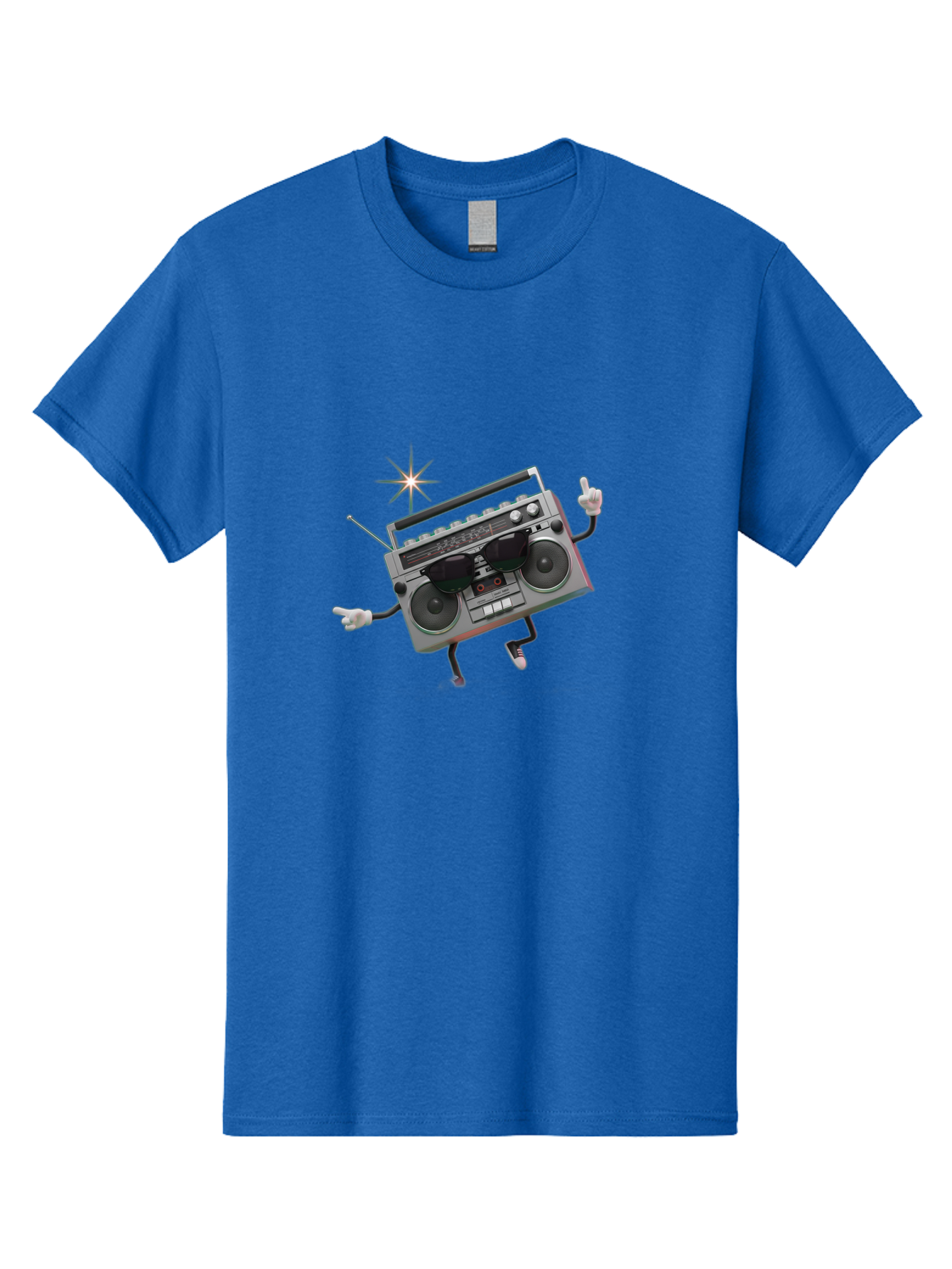 Boombox-Character-3 Men'S Graphic Tee, 100% Cotton, Comfortable Casual Summer Wear, Machine Washable, Cartoon Boombox, Retro Technology, Vintage Music, Nostalgic Vibes, Funky Character, Thumbs Up, Starburst Effect, Playful Design, Baa190