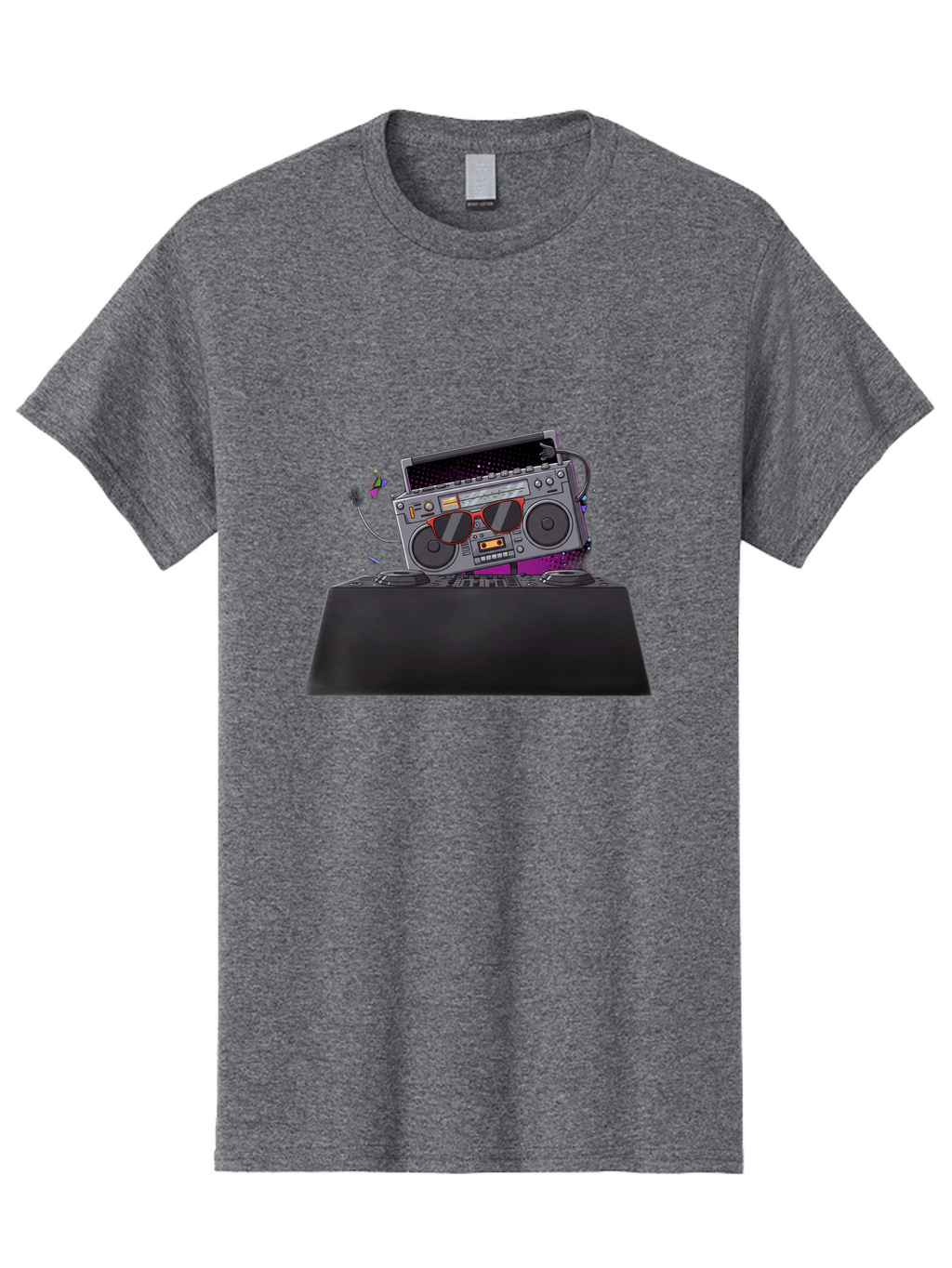 Boombox-Dj-Setup Men'S Graphic Tee, 100% Cotton, Comfortable Casual Summer Wear, Machine Washable, Retro Boombox, Dj Equipment, Music Setup, Vinyl Records, Turntables, Earbuds, Nostalgic Vibes, Electronic Music, Disco Era, Cassette Player Baa192