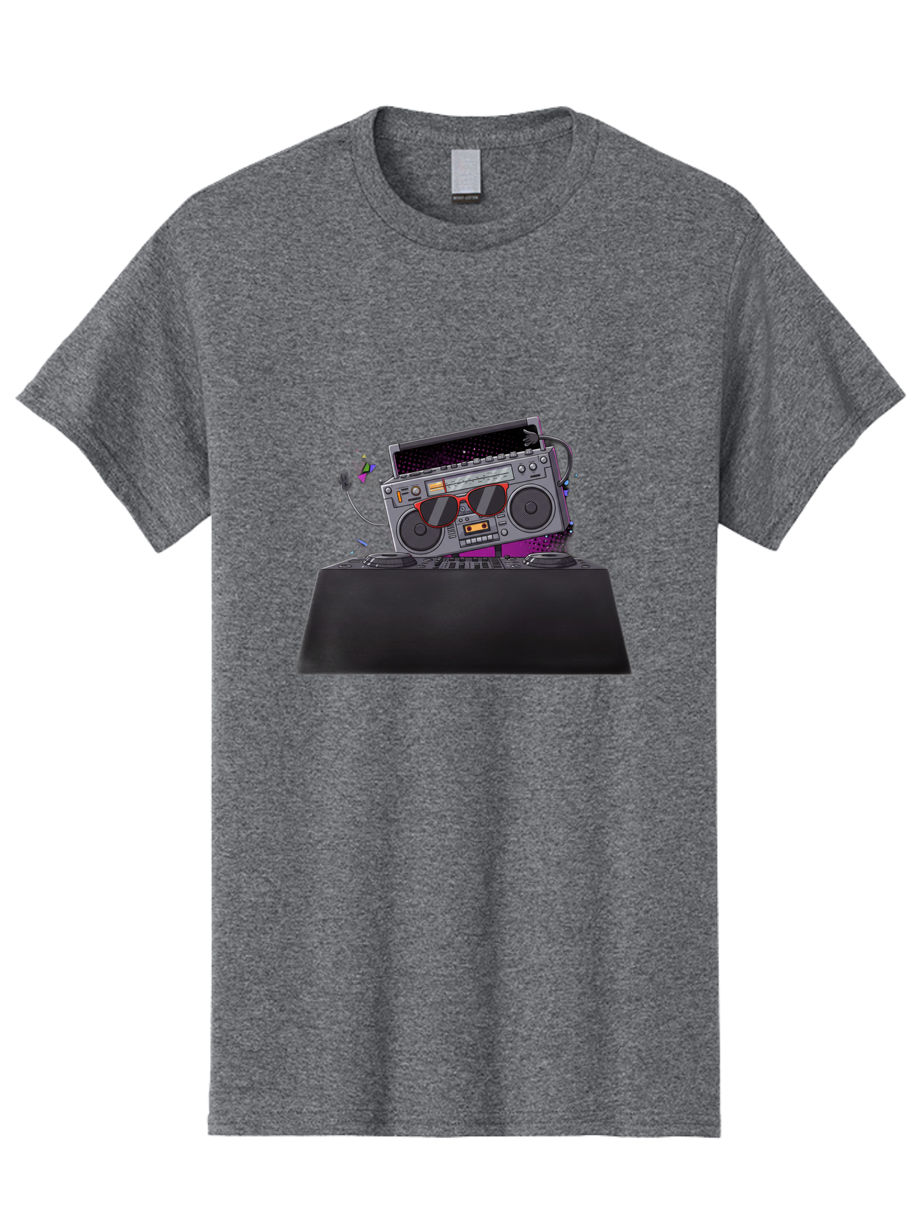 Boombox-Dj-Setup Men'S Graphic Tee, 100% Cotton, Comfortable Casual Summer Wear, Machine Washable, Retro Boombox, Dj Equipment, Music Setup, Vinyl Records, Turntables, Earbuds, Nostalgic Vibes, Electronic Music, Disco Era, Cassette Player Baa192