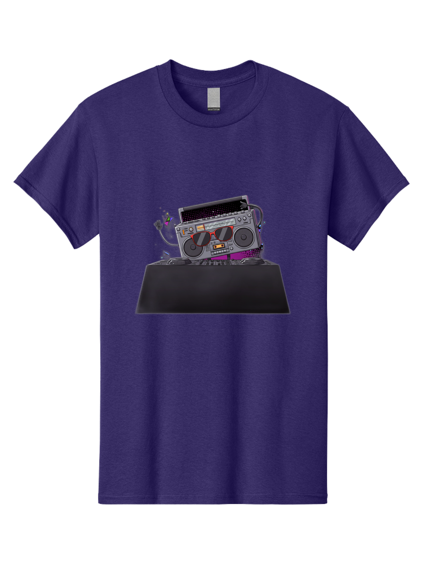 Boombox-Dj-Setup Men'S Graphic Tee, 100% Cotton, Comfortable Casual Summer Wear, Machine Washable, Retro Boombox, Dj Equipment, Music Setup, Vinyl Records, Turntables, Earbuds, Nostalgic Vibes, Electronic Music, Disco Era, Cassette Player Baa192