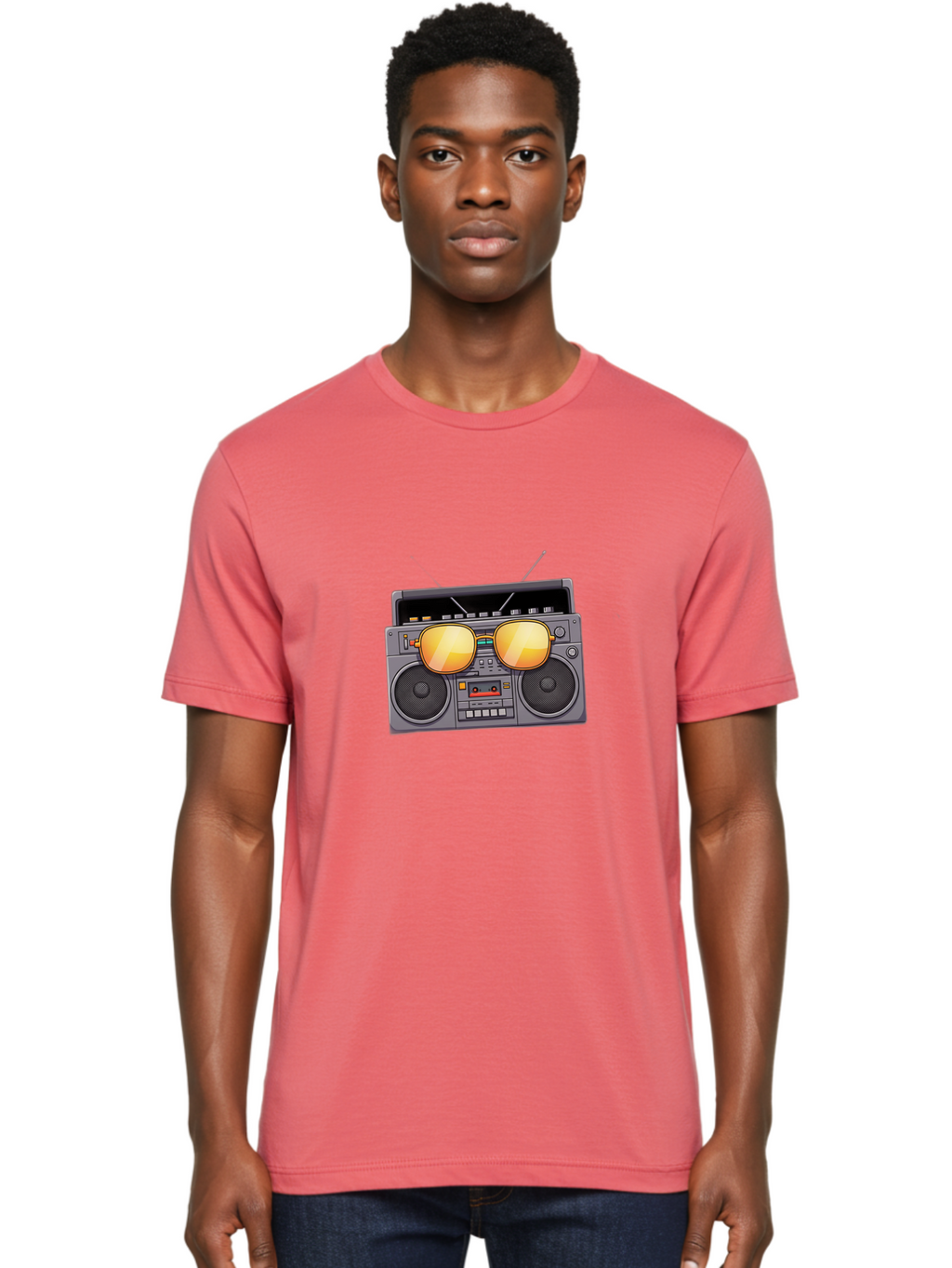 Boombox-Sunglasses Men'S Graphic Tee, 100% Cotton, Comfortable Casual Summer Wear, Machine Washable, Retro Boombox, Vintage Style, Sunglasses, Cassette Player, Old School Music, Nostalgic Vibe, Cool Accessories, Funky Graphics Baa193