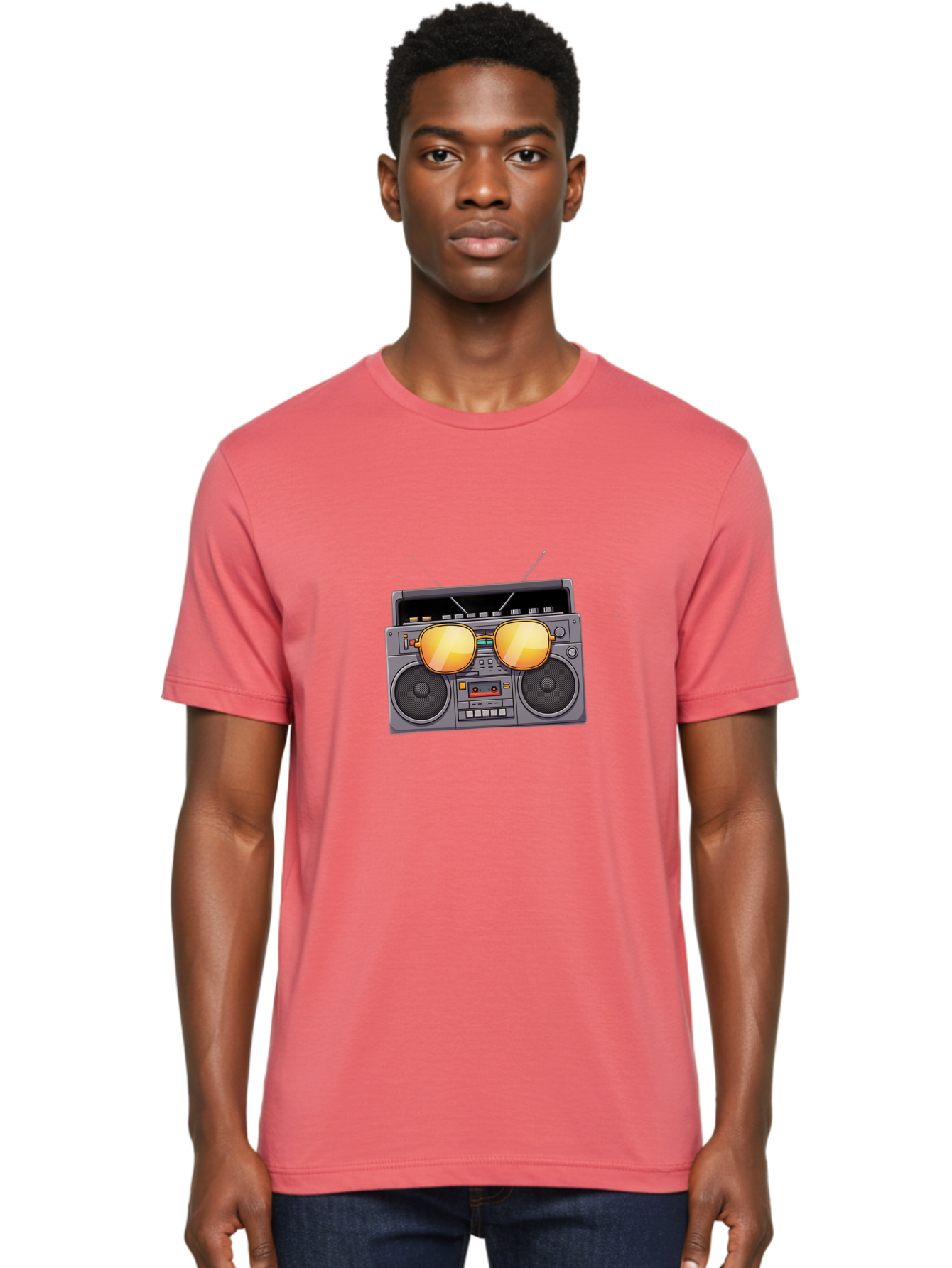 Boombox-Sunglasses Men'S Graphic Tee, 100% Cotton, Comfortable Casual Summer Wear, Machine Washable, Retro Boombox, Vintage Style, Sunglasses, Cassette Player, Old School Music, Nostalgic Vibe, Cool Accessories, Funky Graphics Baa193