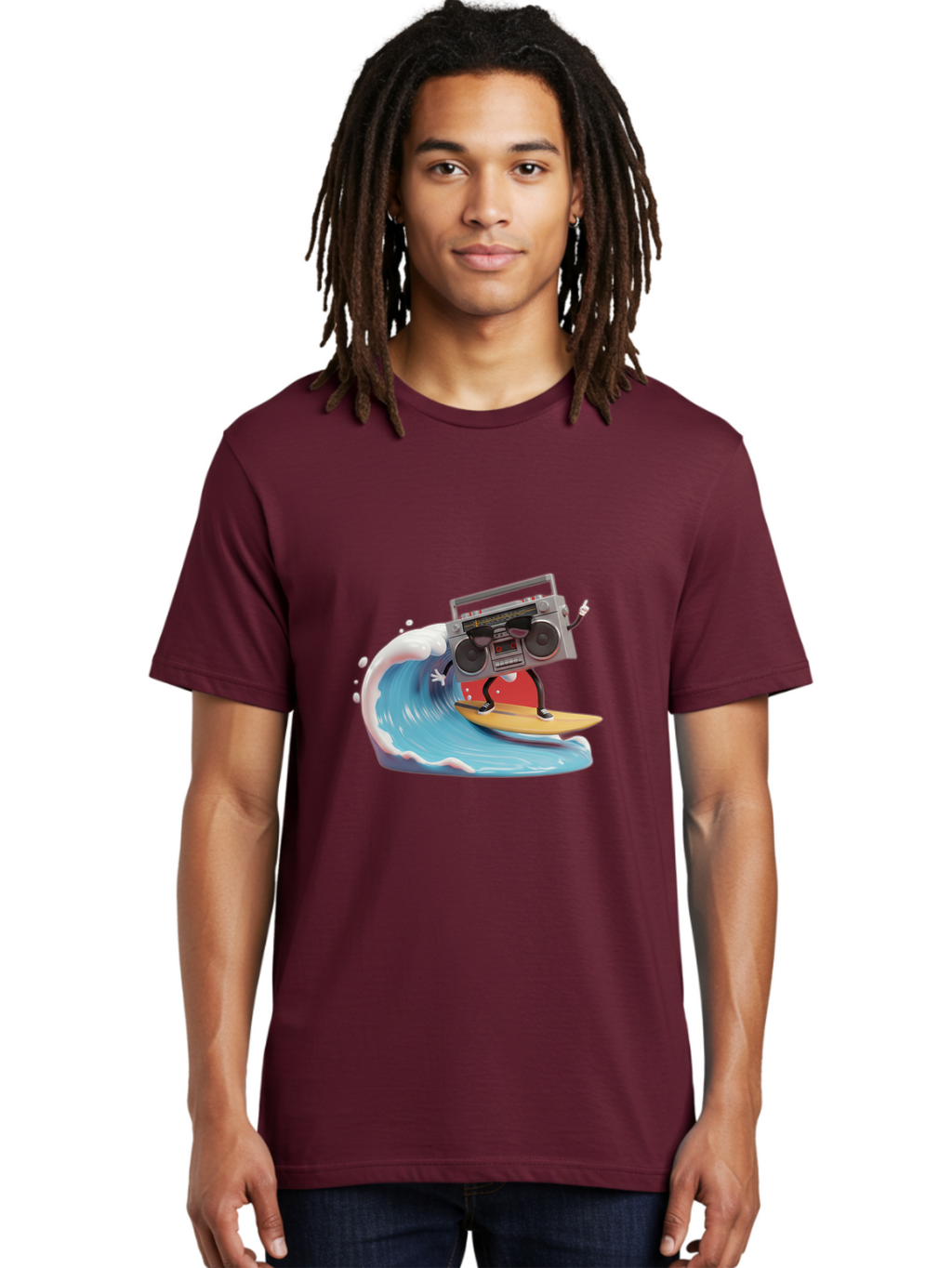 Boombox-Surfing-Wave Men'S Graphic Tee, 100% Cotton, Comfortable Casual Summer Wear, Machine Washable, Boomer Boombox Surfing, Retro Boombox, Surfing Wave, Beach Vibes, Retro Radio, Fun Summer Activity, Cool Surfboard, Radical Wave, Baa194
