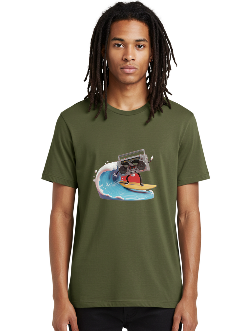 Boombox-Surfing-Wave Men'S Graphic Tee, 100% Cotton, Comfortable Casual Summer Wear, Machine Washable, Boomer Boombox Surfing, Retro Boombox, Surfing Wave, Beach Vibes, Retro Radio, Fun Summer Activity, Cool Surfboard, Radical Wave, Baa194