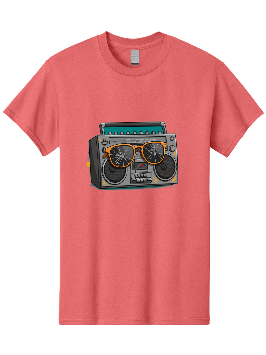 Boombox-With-Broken-Shades Men'S Graphic Tee, 100% Cotton, Comfortable Casual Summer Wear, Machine Washable, Vintage Boombox, Retro Style, Broken Sunglasses, Hip Hop Culture, Cassette Player, Audio Equipment, Old School Music, Urban Fashion, Baa195