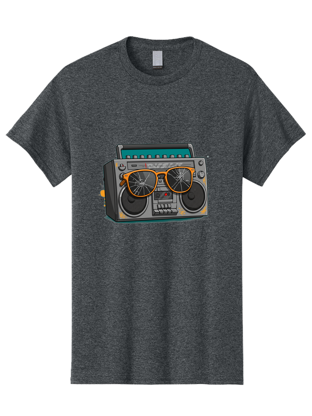 Boombox-With-Broken-Shades Men'S Graphic Tee, 100% Cotton, Comfortable Casual Summer Wear, Machine Washable, Vintage Boombox, Retro Style, Broken Sunglasses, Hip Hop Culture, Cassette Player, Audio Equipment, Old School Music, Urban Fashion, Baa195