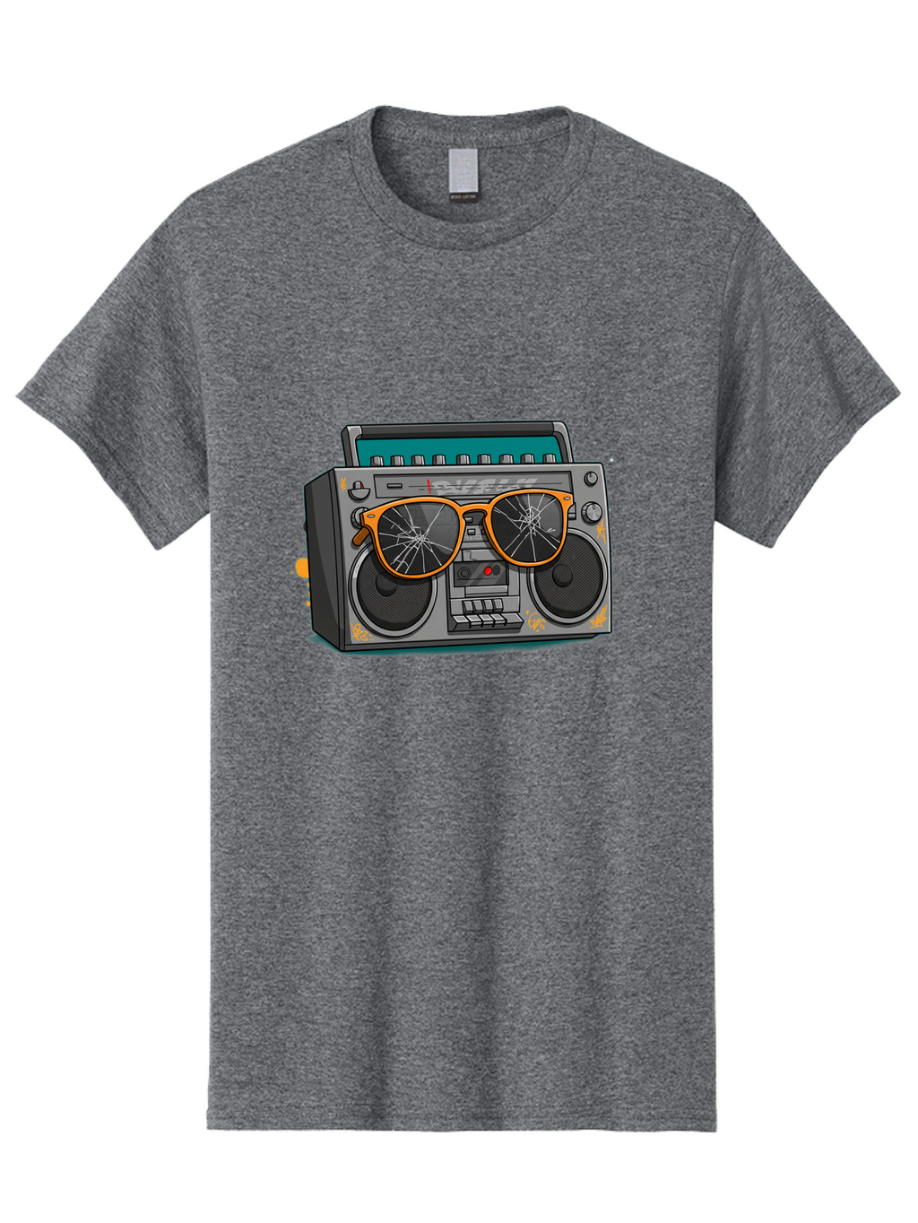 Boombox-With-Broken-Shades Men'S Graphic Tee, 100% Cotton, Comfortable Casual Summer Wear, Machine Washable, Vintage Boombox, Retro Style, Broken Sunglasses, Hip Hop Culture, Cassette Player, Audio Equipment, Old School Music, Urban Fashion, Baa195