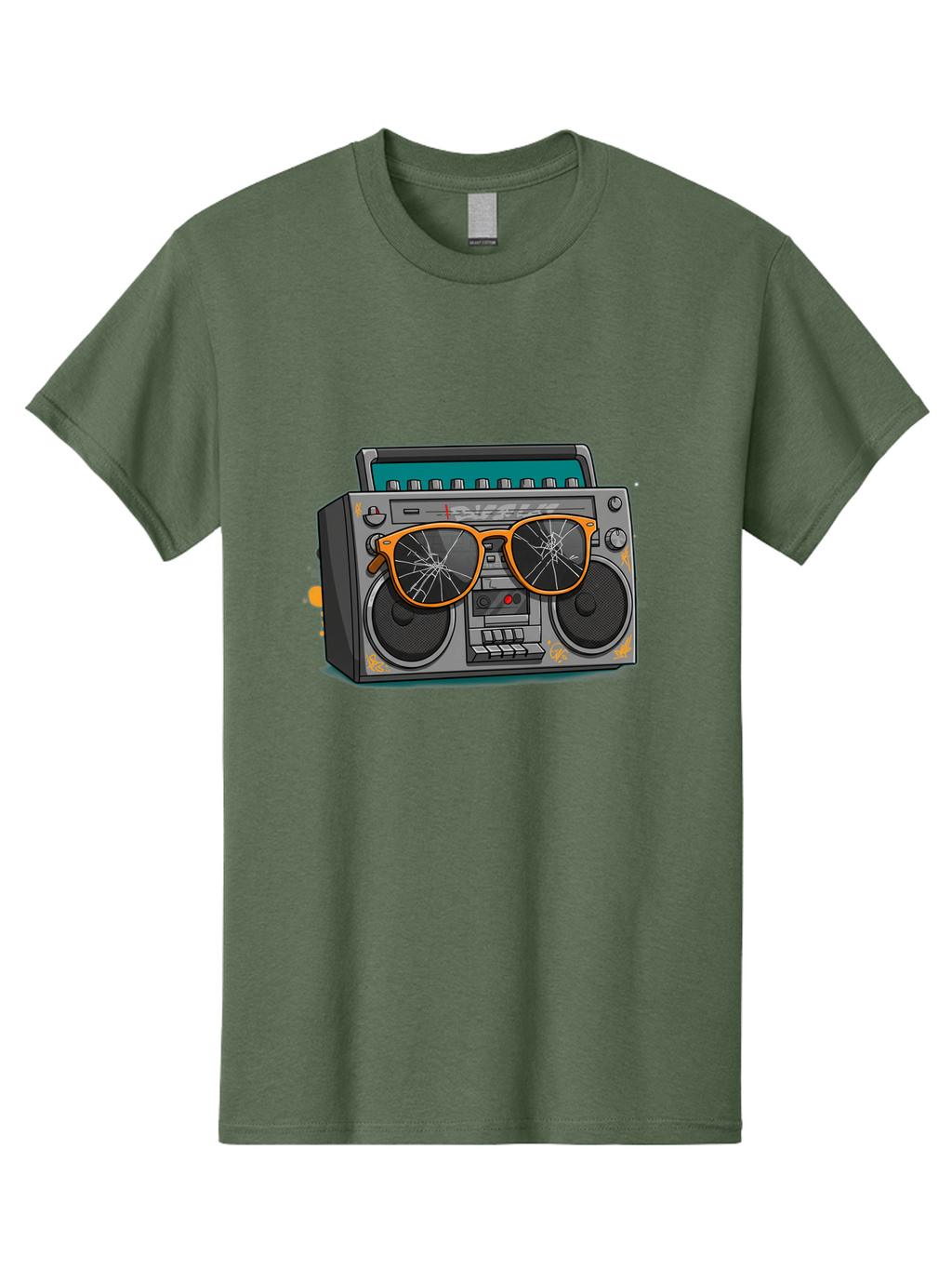 Boombox-With-Broken-Shades Men'S Graphic Tee, 100% Cotton, Comfortable Casual Summer Wear, Machine Washable, Vintage Boombox, Retro Style, Broken Sunglasses, Hip Hop Culture, Cassette Player, Audio Equipment, Old School Music, Urban Fashion, Baa195