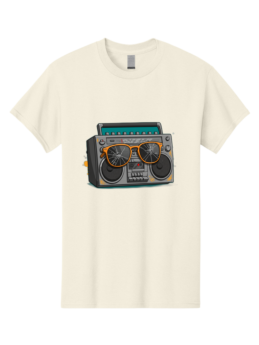 Boombox-With-Broken-Shades Men'S Graphic Tee, 100% Cotton, Comfortable Casual Summer Wear, Machine Washable, Vintage Boombox, Retro Style, Broken Sunglasses, Hip Hop Culture, Cassette Player, Audio Equipment, Old School Music, Urban Fashion, Baa195