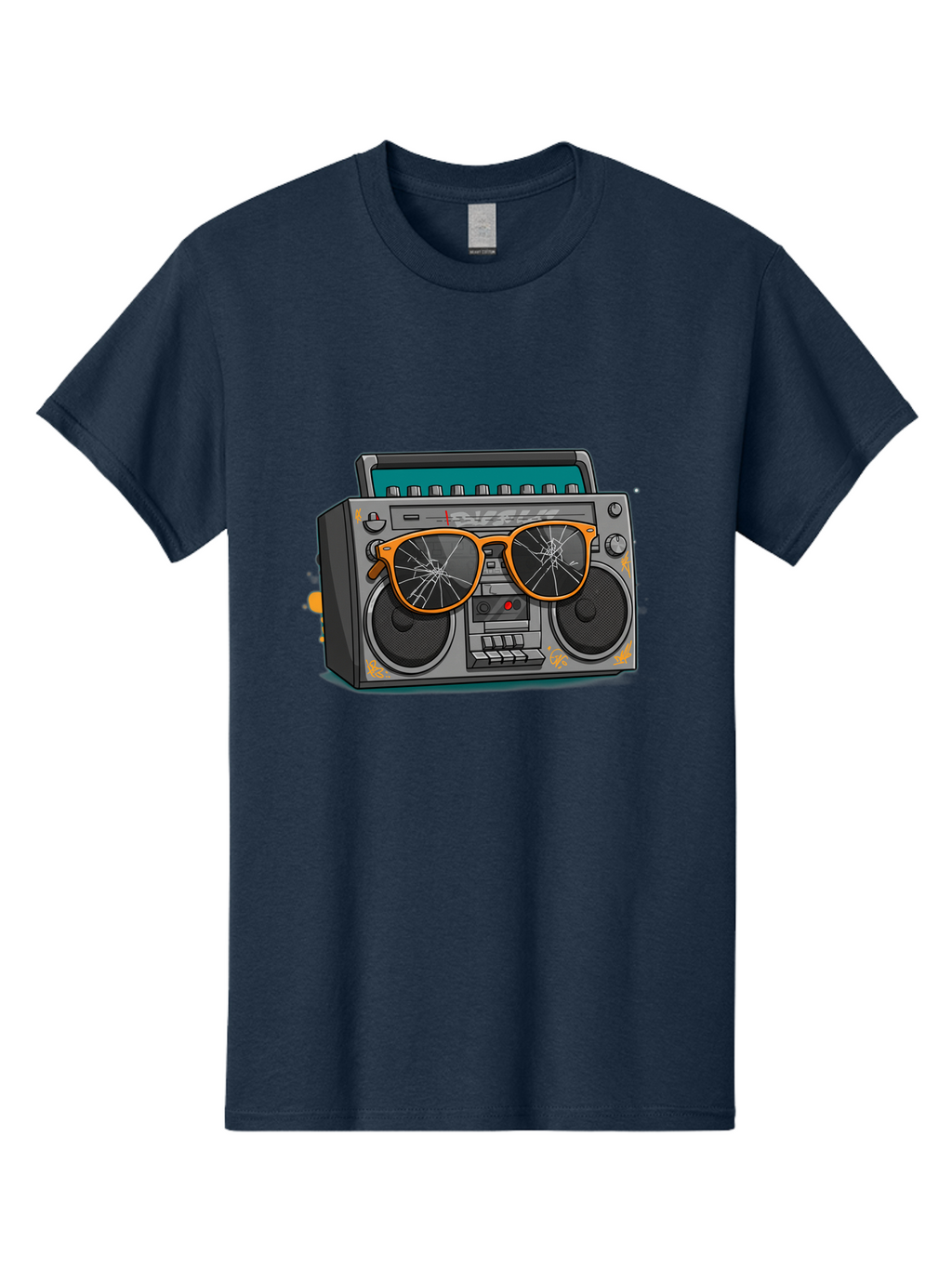 Boombox-With-Broken-Shades Men'S Graphic Tee, 100% Cotton, Comfortable Casual Summer Wear, Machine Washable, Vintage Boombox, Retro Style, Broken Sunglasses, Hip Hop Culture, Cassette Player, Audio Equipment, Old School Music, Urban Fashion, Baa195