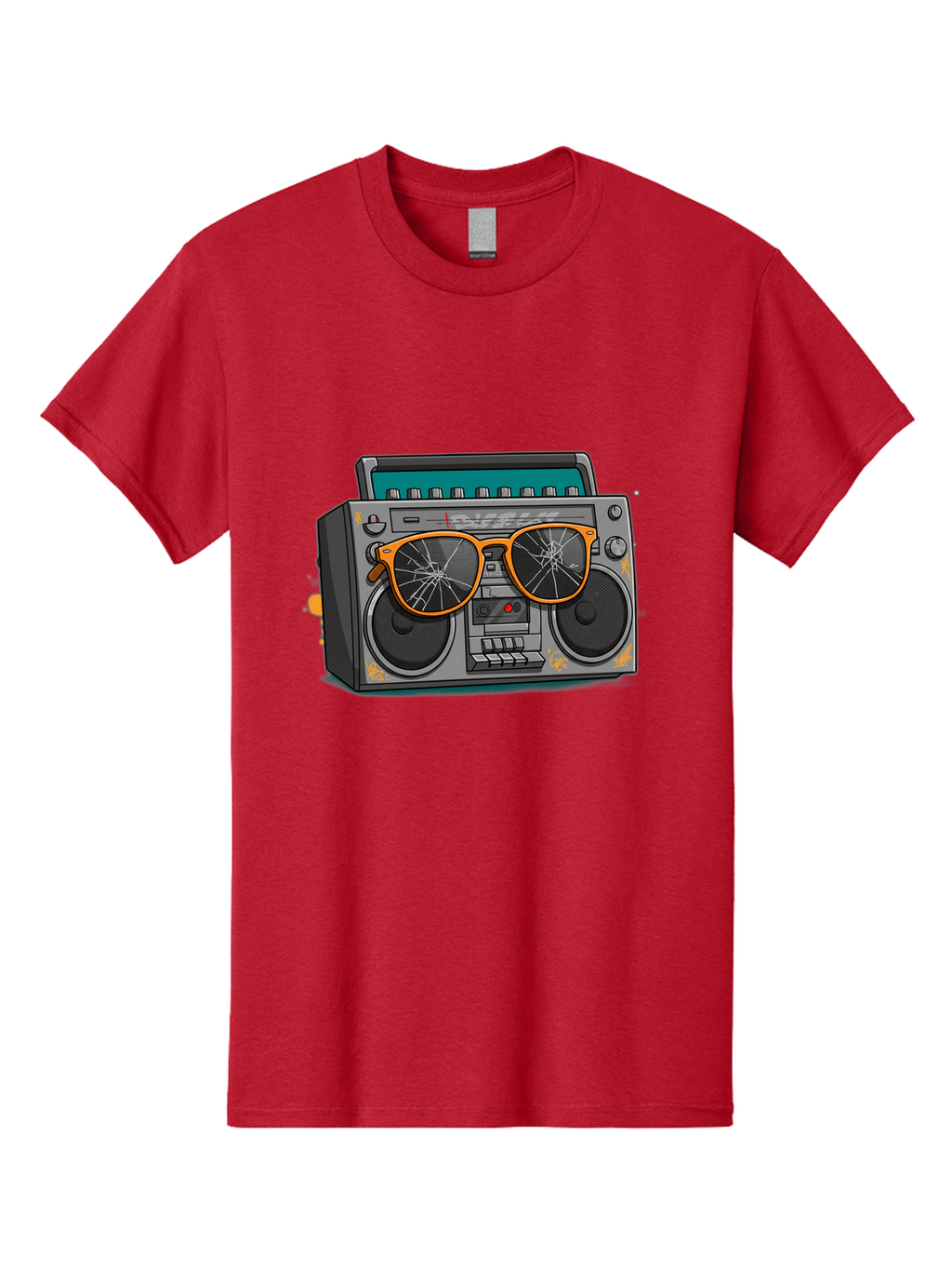 Boombox-With-Broken-Shades Men'S Graphic Tee, 100% Cotton, Comfortable Casual Summer Wear, Machine Washable, Vintage Boombox, Retro Style, Broken Sunglasses, Hip Hop Culture, Cassette Player, Audio Equipment, Old School Music, Urban Fashion, Baa195