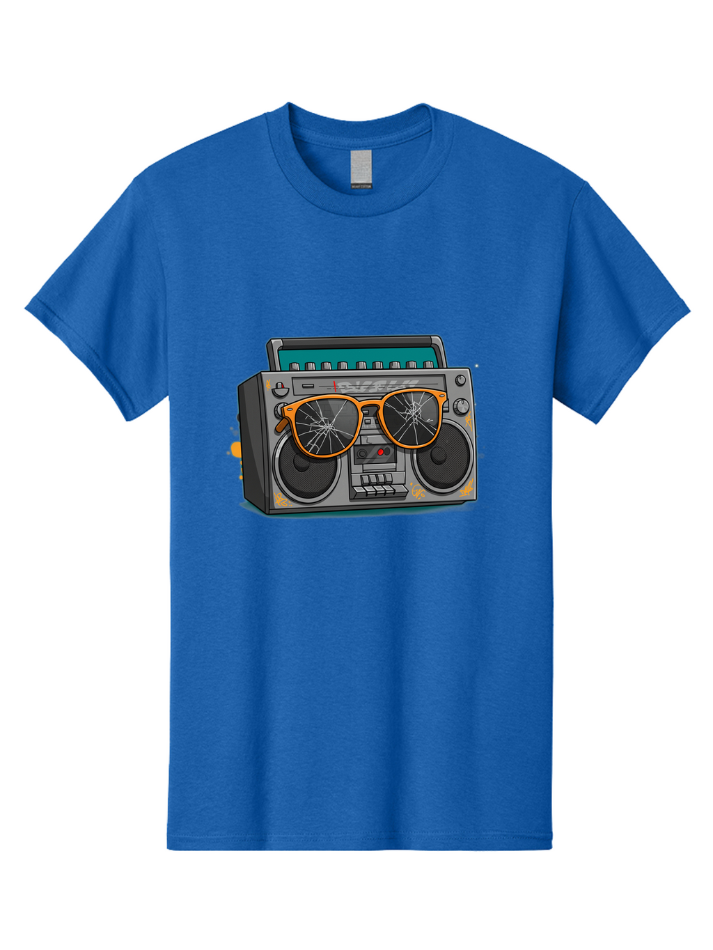 Boombox-With-Broken-Shades Men'S Graphic Tee, 100% Cotton, Comfortable Casual Summer Wear, Machine Washable, Vintage Boombox, Retro Style, Broken Sunglasses, Hip Hop Culture, Cassette Player, Audio Equipment, Old School Music, Urban Fashion, Baa195