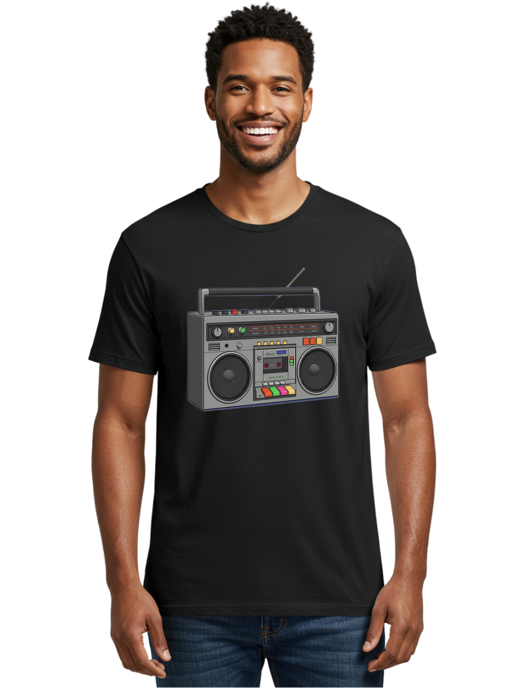 Boombox Men'S Graphic Tee, 100% Cotton, Comfortable Casual Summer Wear, Machine Washable, Vintage Boombox, Retro Radio, Cassette Player, Music On The Go, Portable Speaker, Nostalgic Electronics, 80S Technology, Classic Design Baa196