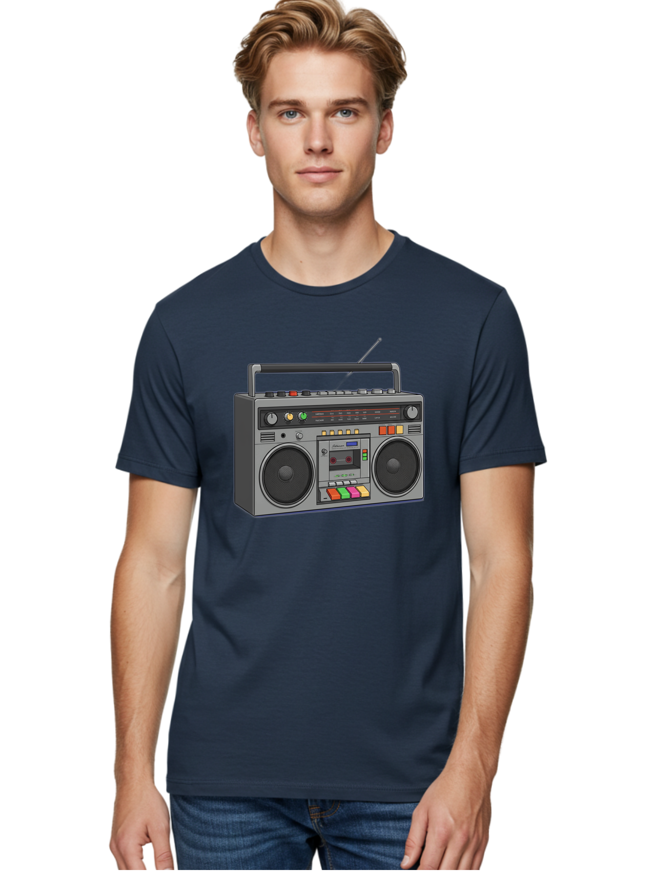 Boombox Men'S Graphic Tee, 100% Cotton, Comfortable Casual Summer Wear, Machine Washable, Vintage Boombox, Retro Radio, Cassette Player, Music On The Go, Portable Speaker, Nostalgic Electronics, 80S Technology, Classic Design Baa196