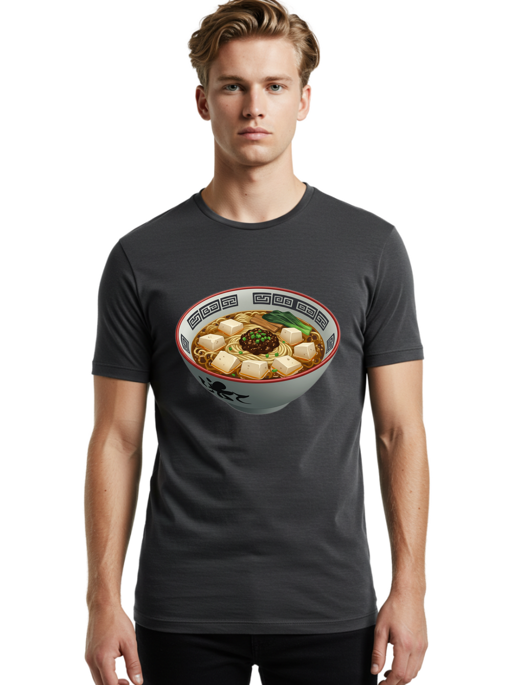 Bowl-Of-Ramen-2 Men'S Graphic Tee, 100% Cotton, Comfortable Casual Summer Wear, Machine Washable, Ramen Noodles, Noodle Soup, Japanese Cuisine, Tofu, Bok Choy, Savory Broth, Asian-Inspired, Delicious Meal, Comforting Food, Hot Soup, Baa198
