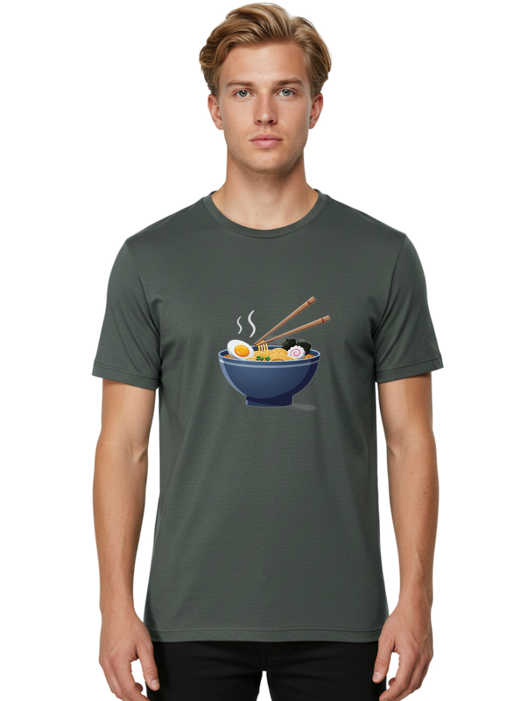 Bowl-Of-Ramen-Noodles Men'S Graphic Tee, 100% Cotton, Comfortable Casual Summer Wear, Machine Washable, Steaming Hot Ramen, Japanese Cuisine, Boiled Egg, Green Onions, Black Mushrooms, Wooden Chopsticks, Savory Flavors, Comfort Food, Baa199