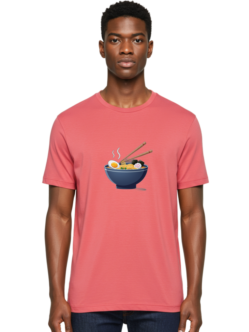 Bowl-Of-Ramen-Noodles Men'S Graphic Tee, 100% Cotton, Comfortable Casual Summer Wear, Machine Washable, Steaming Hot Ramen, Japanese Cuisine, Boiled Egg, Green Onions, Black Mushrooms, Wooden Chopsticks, Savory Flavors, Comfort Food, Baa199