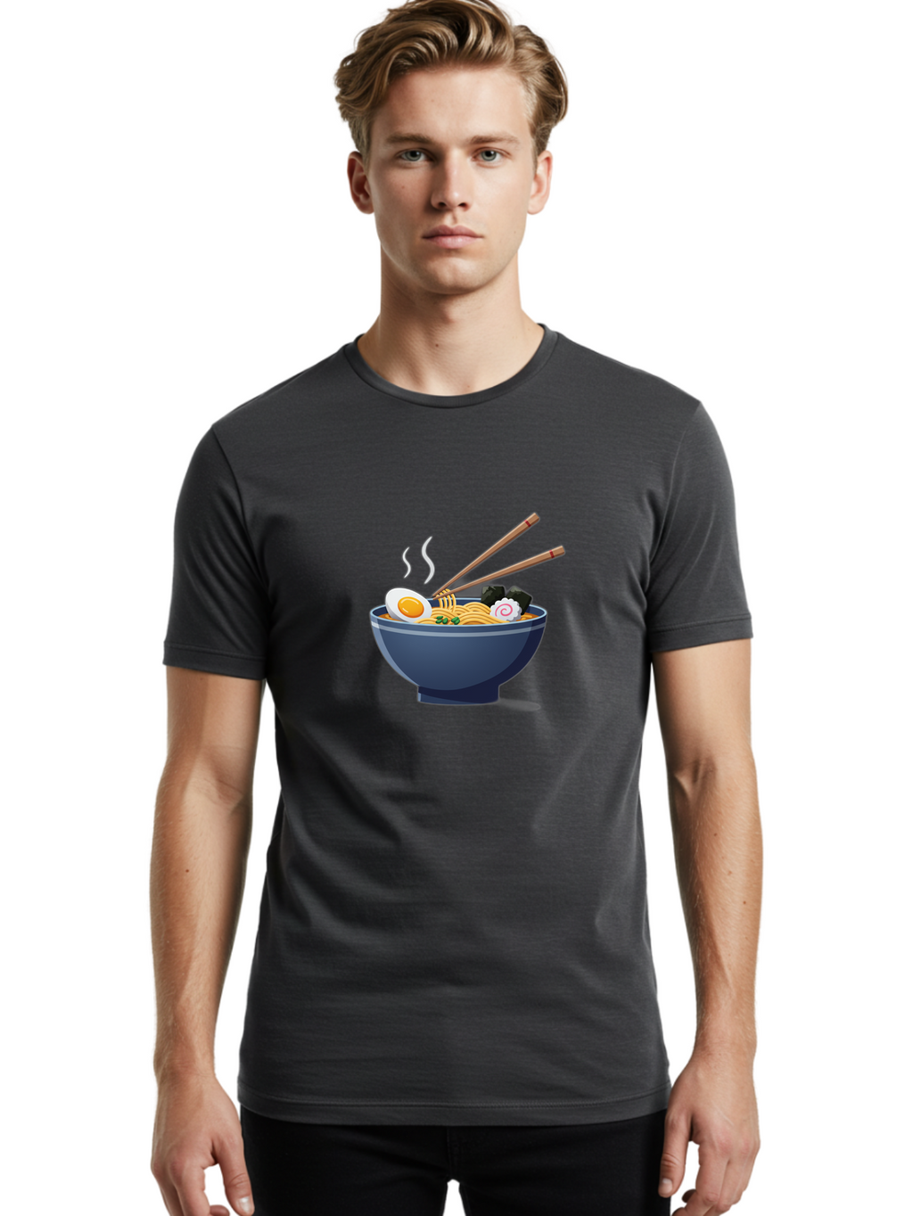Bowl-Of-Ramen-Noodles Men'S Graphic Tee, 100% Cotton, Comfortable Casual Summer Wear, Machine Washable, Steaming Hot Ramen, Japanese Cuisine, Boiled Egg, Green Onions, Black Mushrooms, Wooden Chopsticks, Savory Flavors, Comfort Food, Baa199
