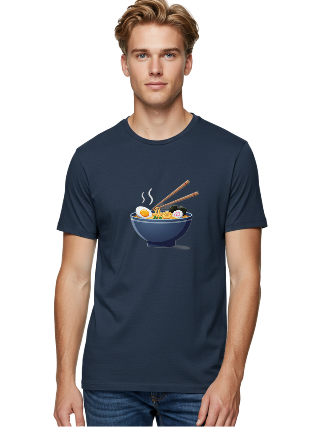 Bowl-Of-Ramen-Noodles Men'S Graphic Tee, 100% Cotton, Comfortable Casual Summer Wear, Machine Washable, Steaming Hot Ramen, Japanese Cuisine, Boiled Egg, Green Onions, Black Mushrooms, Wooden Chopsticks, Savory Flavors, Comfort Food, Baa199