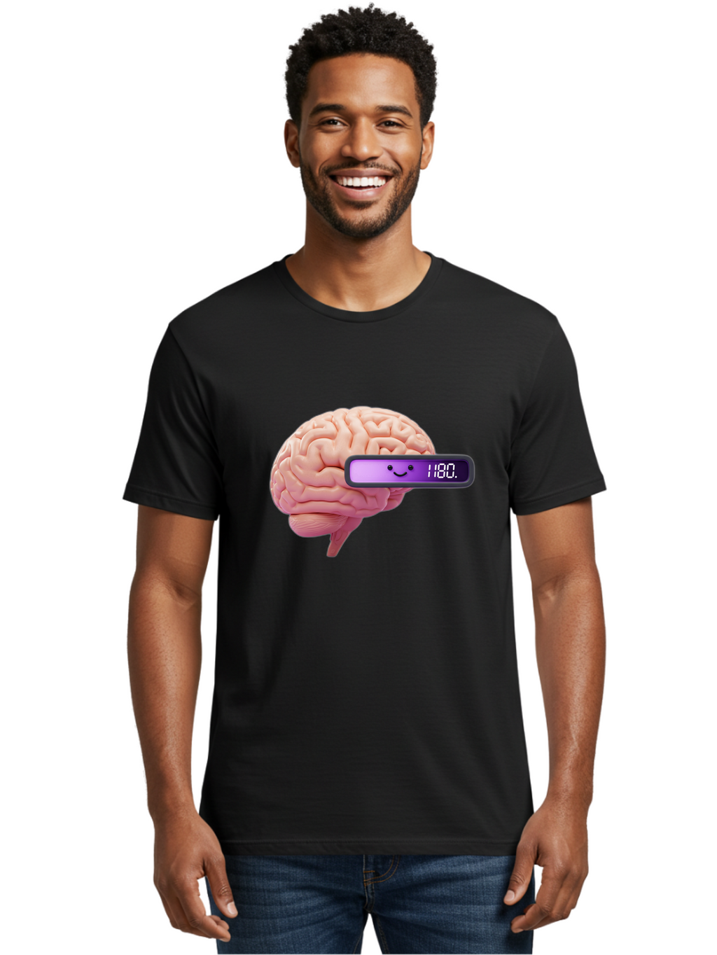 Brain-180 Men'S Graphic Tee, 100% Cotton, Comfortable Casual Summer Wear, Machine Washable, Human Brain, Brain Health, Mental Wellness, Mood Score, Happy Face, Score 180, Emotional Intelligence, Mental State Baa201