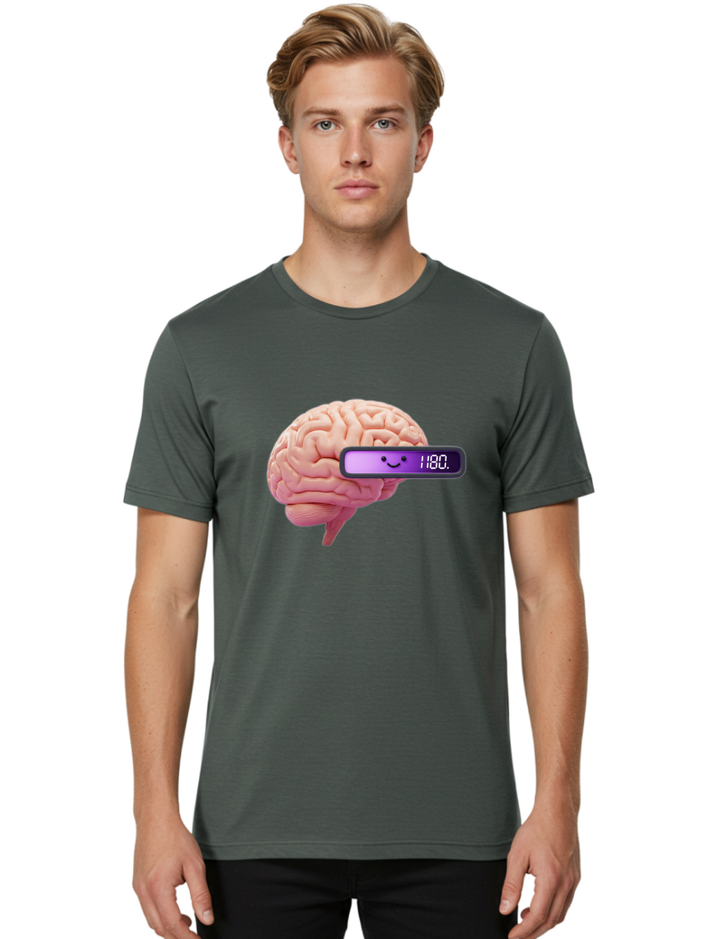 Brain-180 Men'S Graphic Tee, 100% Cotton, Comfortable Casual Summer Wear, Machine Washable, Human Brain, Brain Health, Mental Wellness, Mood Score, Happy Face, Score 180, Emotional Intelligence, Mental State Baa201