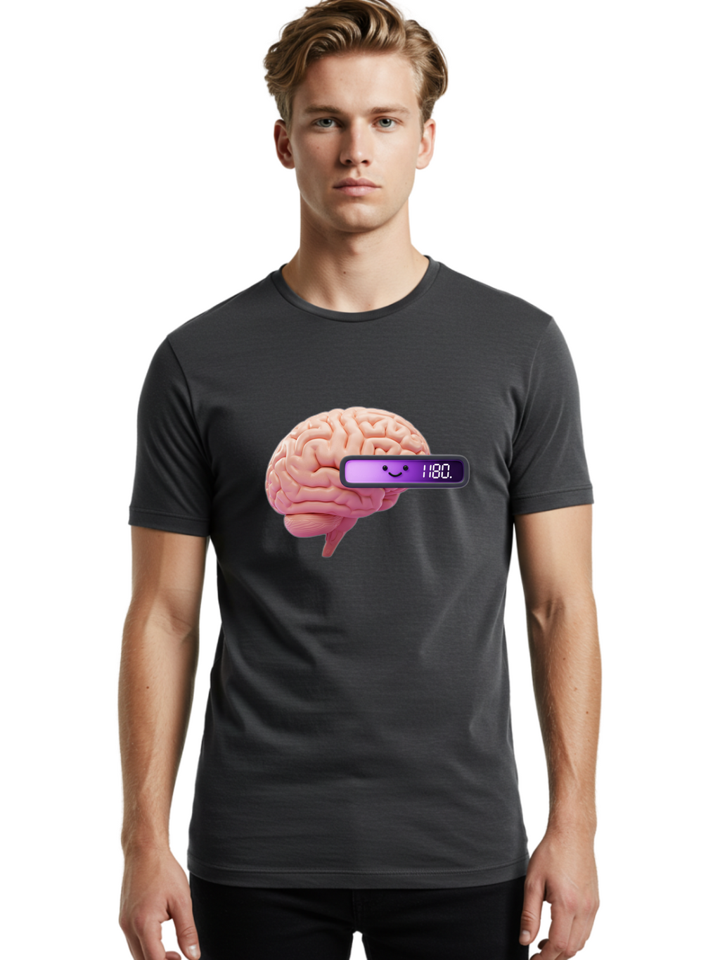 Brain-180 Men'S Graphic Tee, 100% Cotton, Comfortable Casual Summer Wear, Machine Washable, Human Brain, Brain Health, Mental Wellness, Mood Score, Happy Face, Score 180, Emotional Intelligence, Mental State Baa201