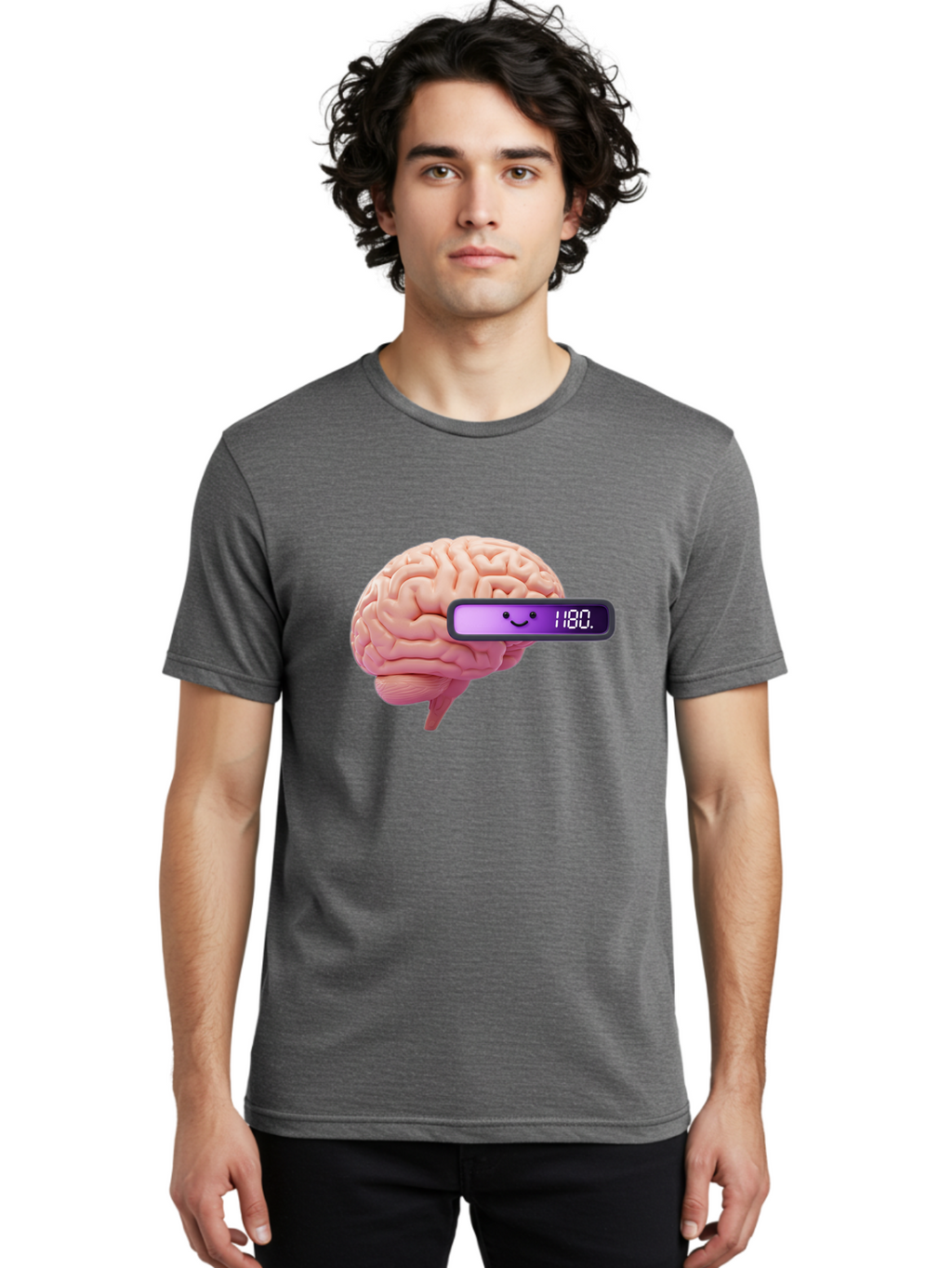 Brain-180 Men'S Graphic Tee, 100% Cotton, Comfortable Casual Summer Wear, Machine Washable, Human Brain, Brain Health, Mental Wellness, Mood Score, Happy Face, Score 180, Emotional Intelligence, Mental State Baa201