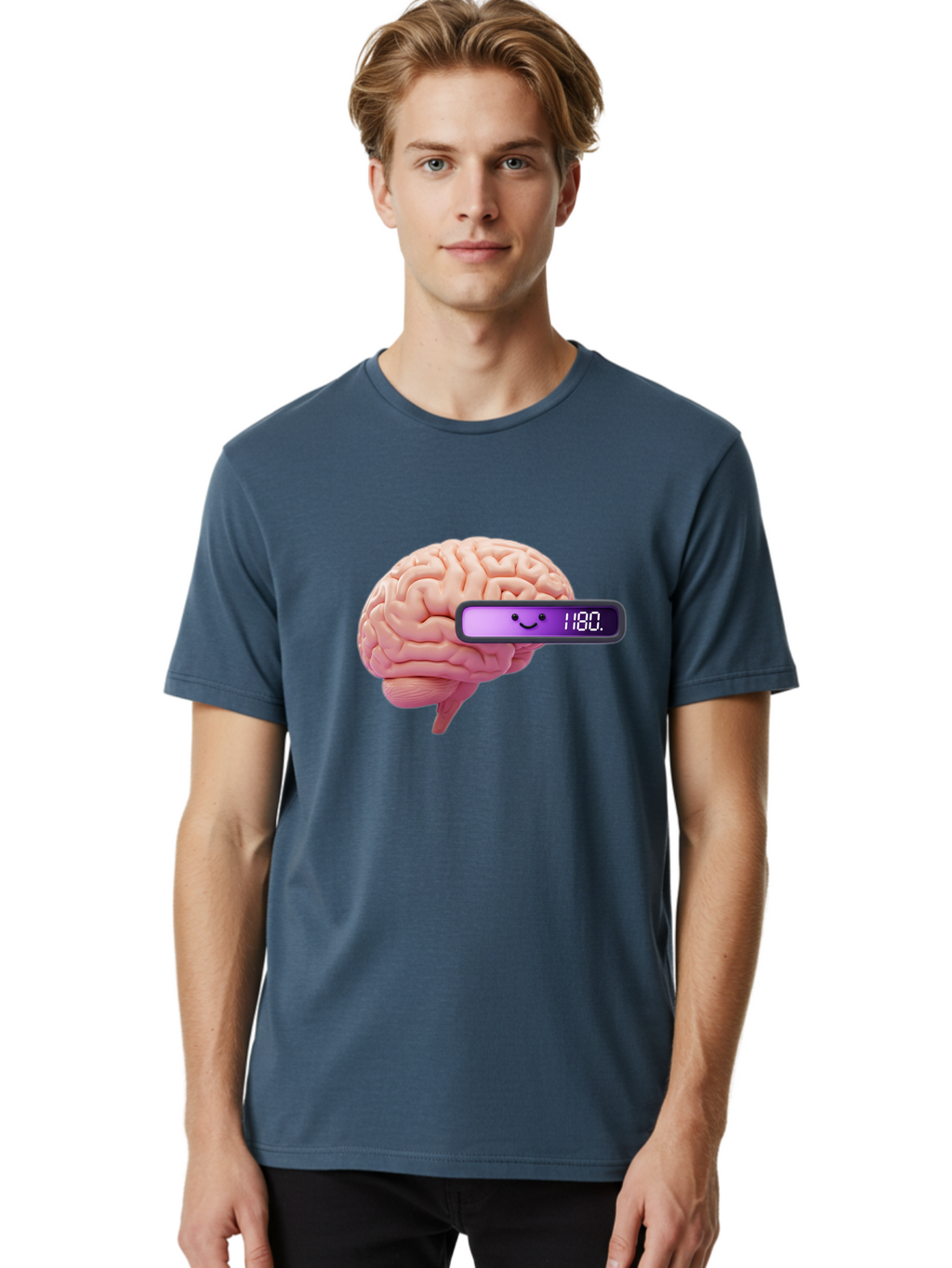 Brain-180 Men'S Graphic Tee, 100% Cotton, Comfortable Casual Summer Wear, Machine Washable, Human Brain, Brain Health, Mental Wellness, Mood Score, Happy Face, Score 180, Emotional Intelligence, Mental State Baa201