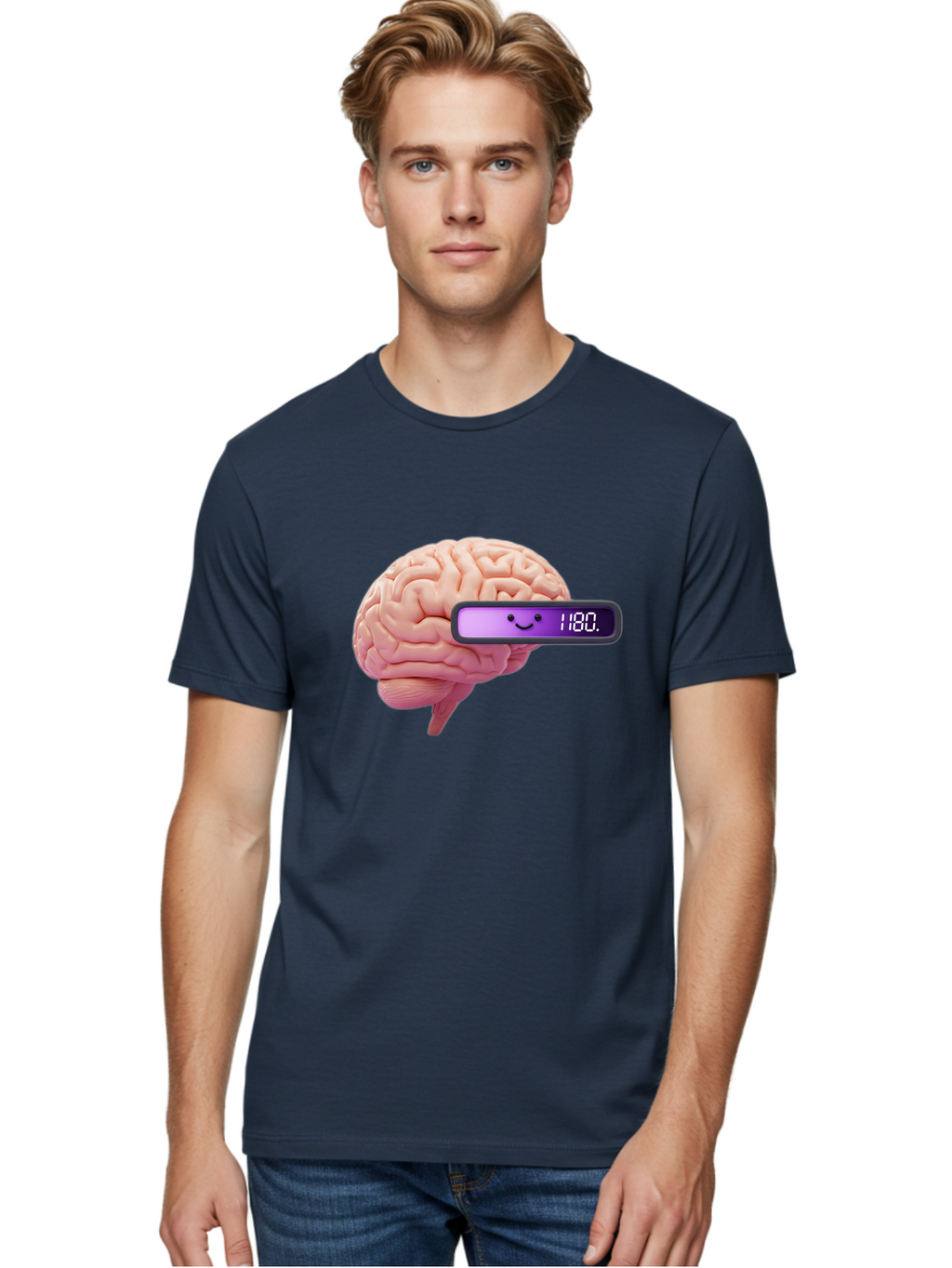 Brain-180 Men'S Graphic Tee, 100% Cotton, Comfortable Casual Summer Wear, Machine Washable, Human Brain, Brain Health, Mental Wellness, Mood Score, Happy Face, Score 180, Emotional Intelligence, Mental State Baa201