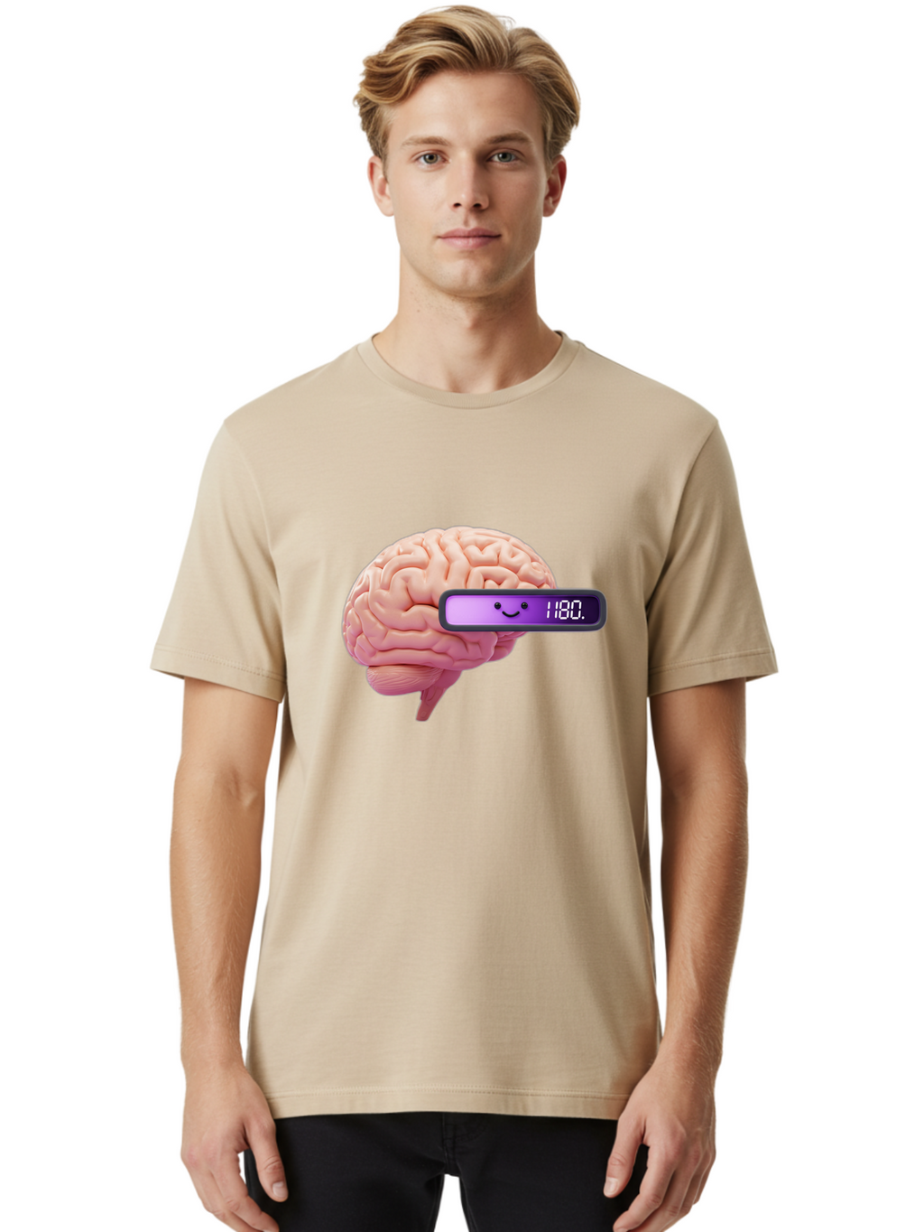 Brain-180 Men'S Graphic Tee, 100% Cotton, Comfortable Casual Summer Wear, Machine Washable, Human Brain, Brain Health, Mental Wellness, Mood Score, Happy Face, Score 180, Emotional Intelligence, Mental State Baa201