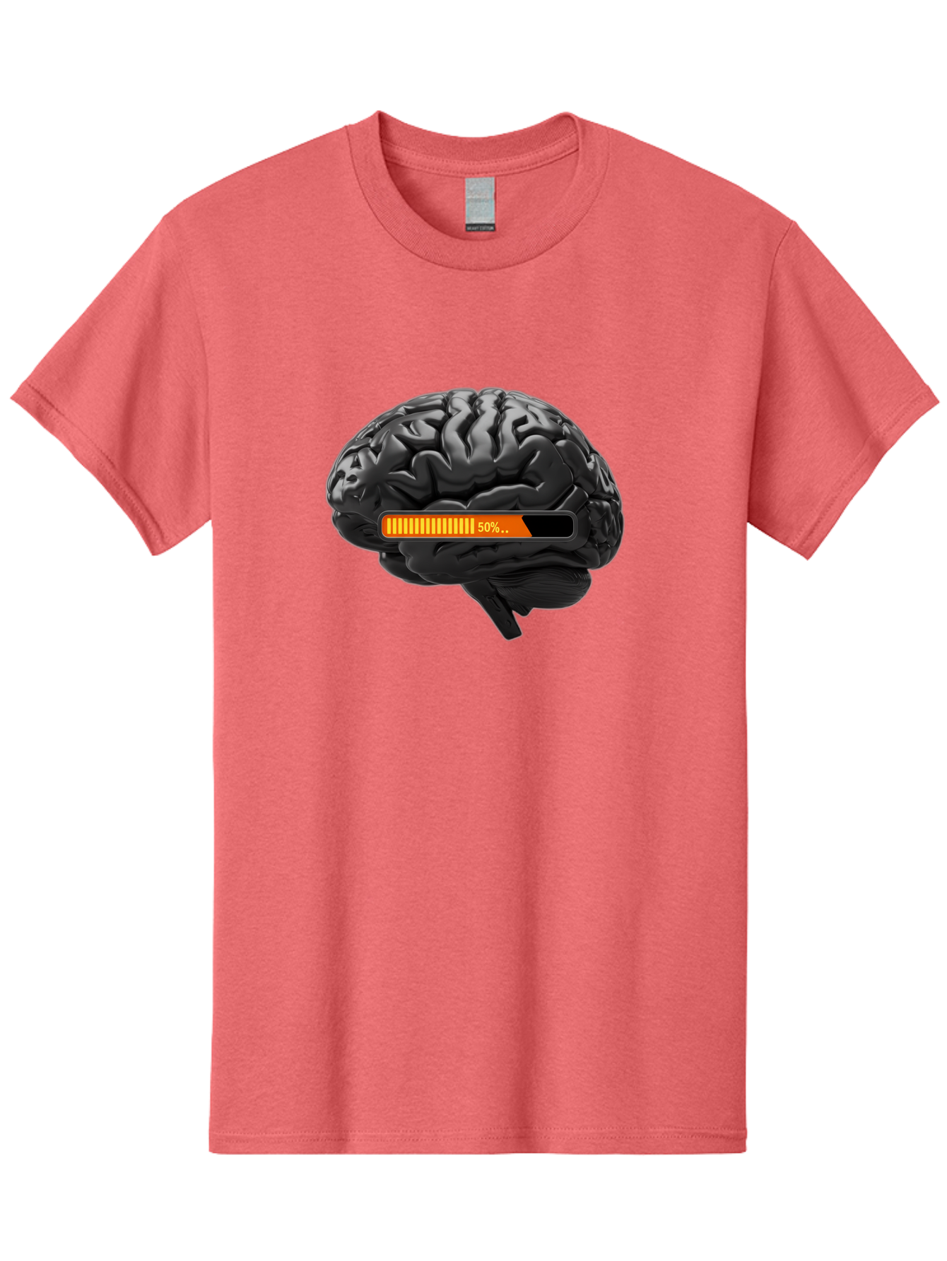 Brain-50 Men'S Graphic Tee, 100% Cotton, Comfortable Casual Summer Wear, Machine Washable, Human Brain, 50% Charged, Battery Icon, Progress Bar, Cognitive Function, Mental Capacity, Intelligence, Knowledge Baa202