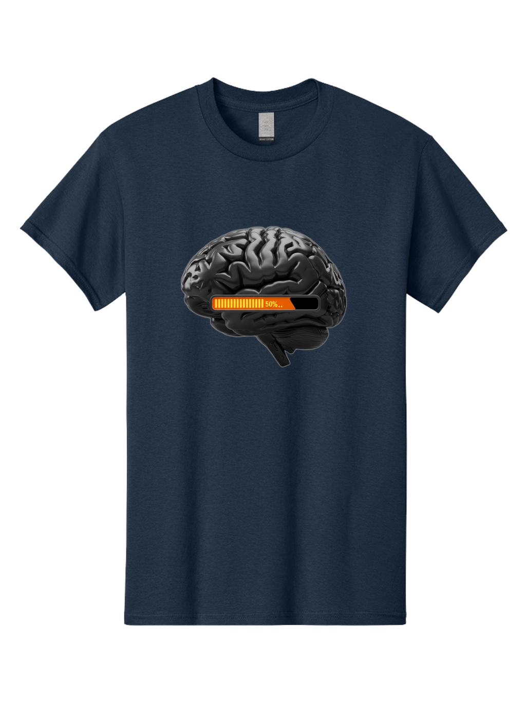 Brain-50 Men'S Graphic Tee, 100% Cotton, Comfortable Casual Summer Wear, Machine Washable, Human Brain, 50% Charged, Battery Icon, Progress Bar, Cognitive Function, Mental Capacity, Intelligence, Knowledge Baa202