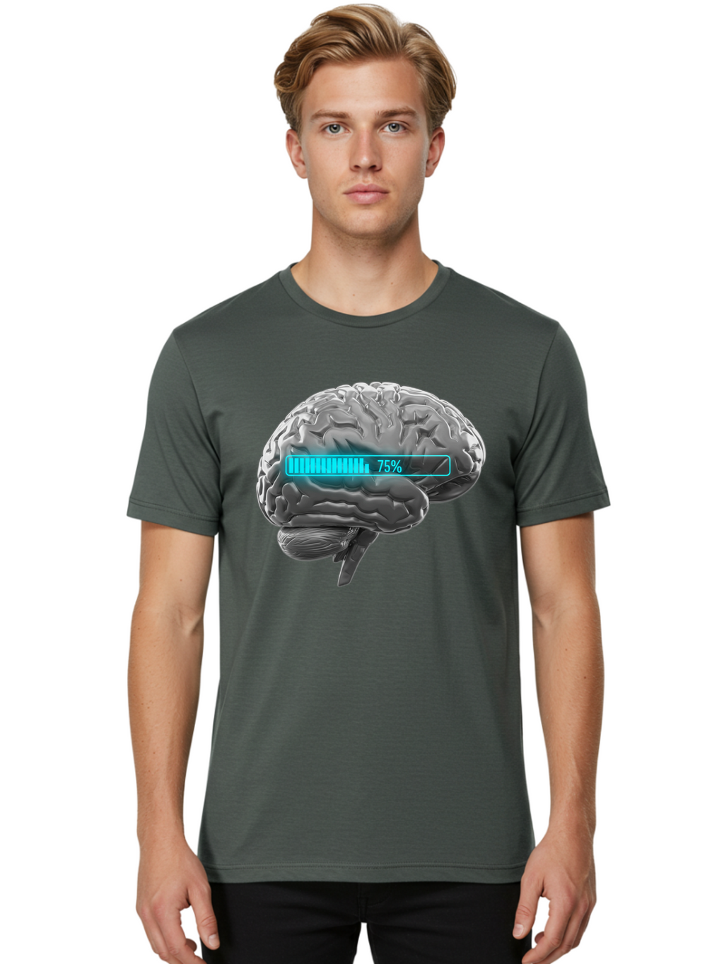 Brain-75 Men'S Graphic Tee, 100% Cotton, Comfortable Casual Summer Wear, Machine Washable, Human Brain, Cognitive Function, Mental Capacity, Brain Activity, Neurological Health, Mental Performance, 75% Battery, Brain Power Baa203