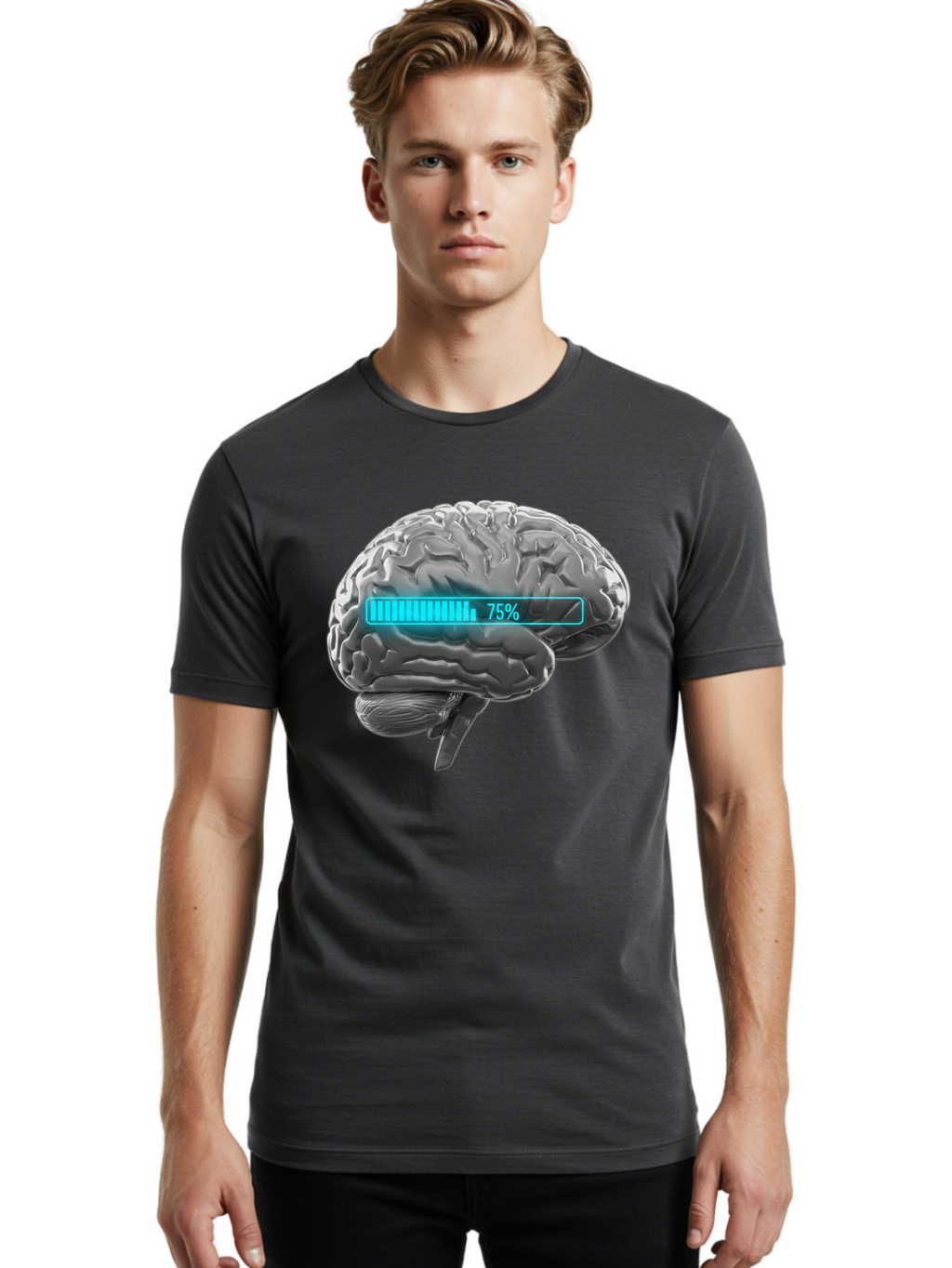 Brain-75 Men'S Graphic Tee, 100% Cotton, Comfortable Casual Summer Wear, Machine Washable, Human Brain, Cognitive Function, Mental Capacity, Brain Activity, Neurological Health, Mental Performance, 75% Battery, Brain Power Baa203