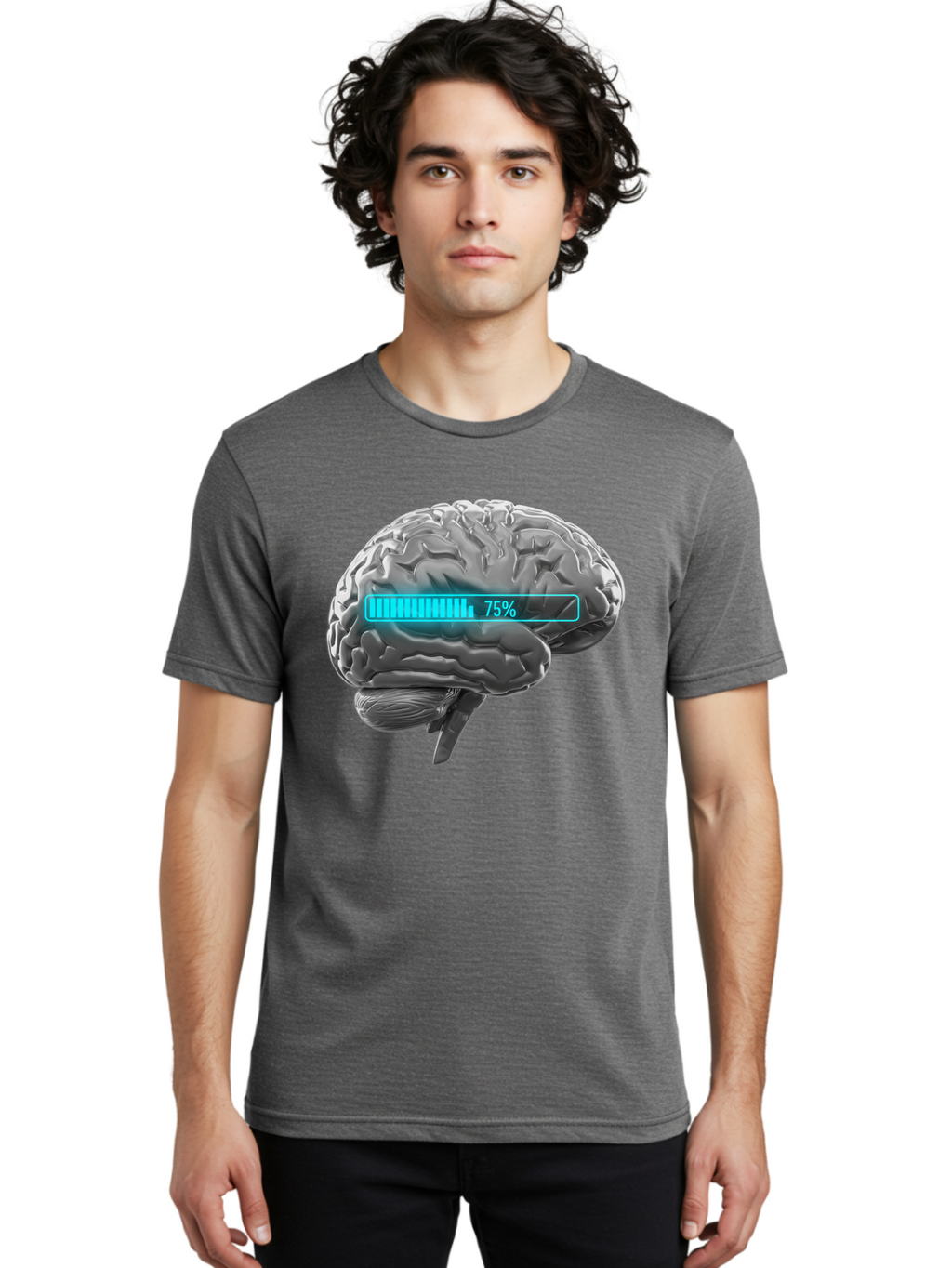 Brain-75 Men'S Graphic Tee, 100% Cotton, Comfortable Casual Summer Wear, Machine Washable, Human Brain, Cognitive Function, Mental Capacity, Brain Activity, Neurological Health, Mental Performance, 75% Battery, Brain Power Baa203