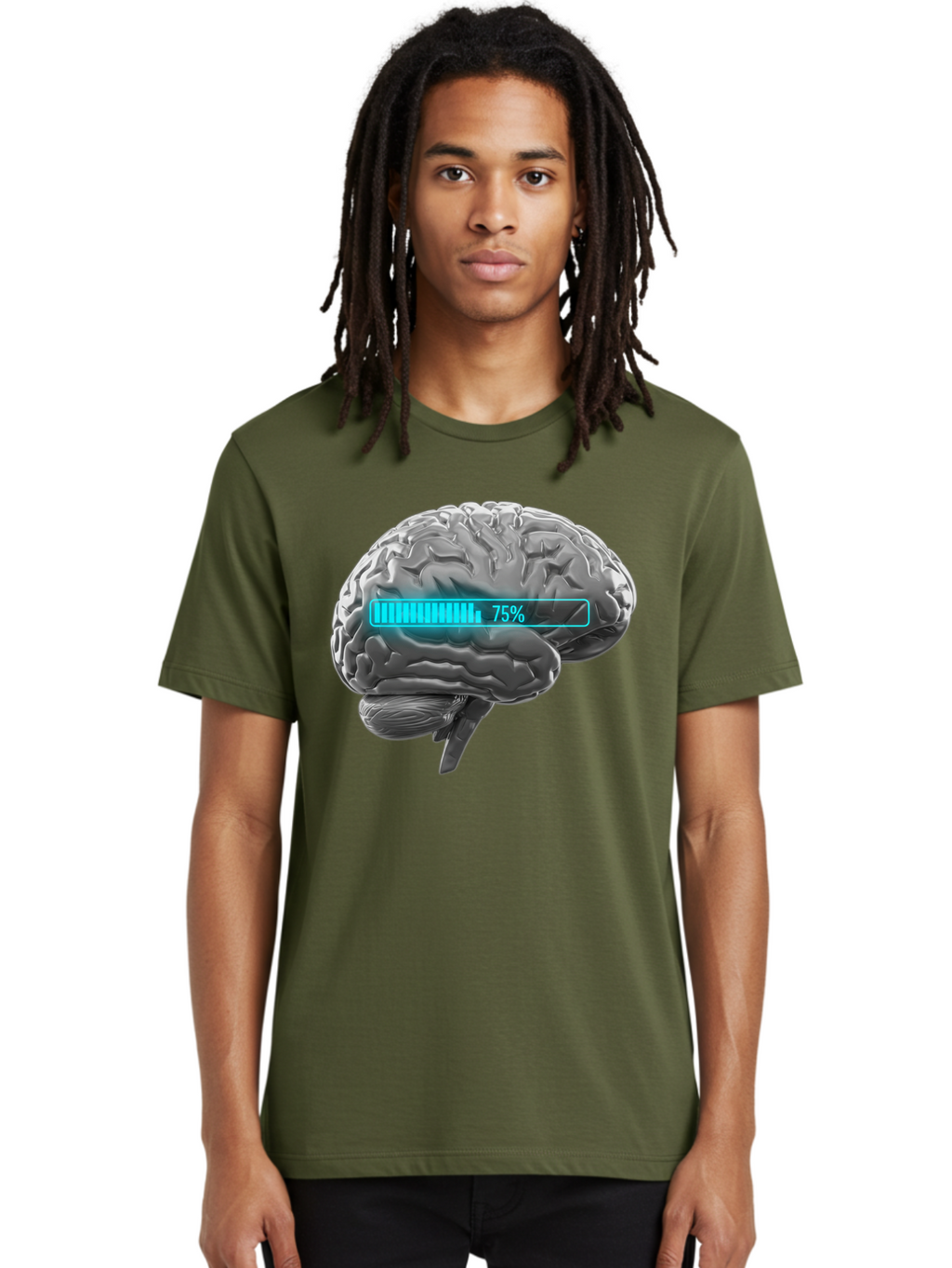 Brain-75 Men'S Graphic Tee, 100% Cotton, Comfortable Casual Summer Wear, Machine Washable, Human Brain, Cognitive Function, Mental Capacity, Brain Activity, Neurological Health, Mental Performance, 75% Battery, Brain Power Baa203