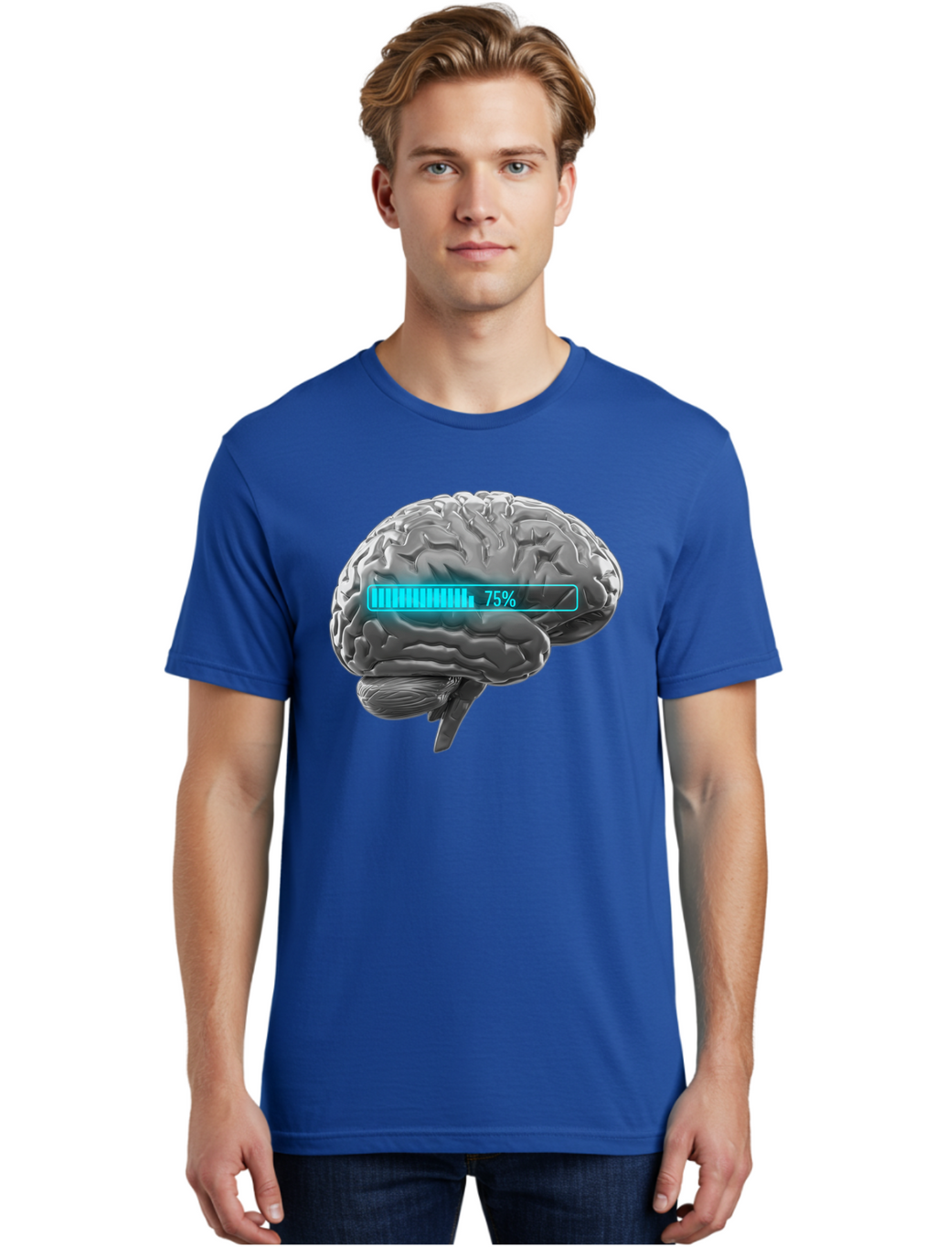 Brain-75 Men'S Graphic Tee, 100% Cotton, Comfortable Casual Summer Wear, Machine Washable, Human Brain, Cognitive Function, Mental Capacity, Brain Activity, Neurological Health, Mental Performance, 75% Battery, Brain Power Baa203