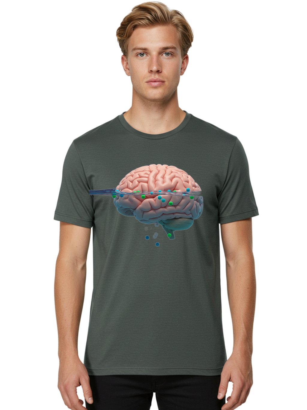 Brain-Being-Siphoned Men'S Graphic Tee, 100% Cotton, Comfortable Casual Summer Wear, Machine Washable, Human Brain, Neuroscience, Cognitive Function, Neurological Research, Brain Health, Neural Activity, Science Illustration, Medical Art, Baa205