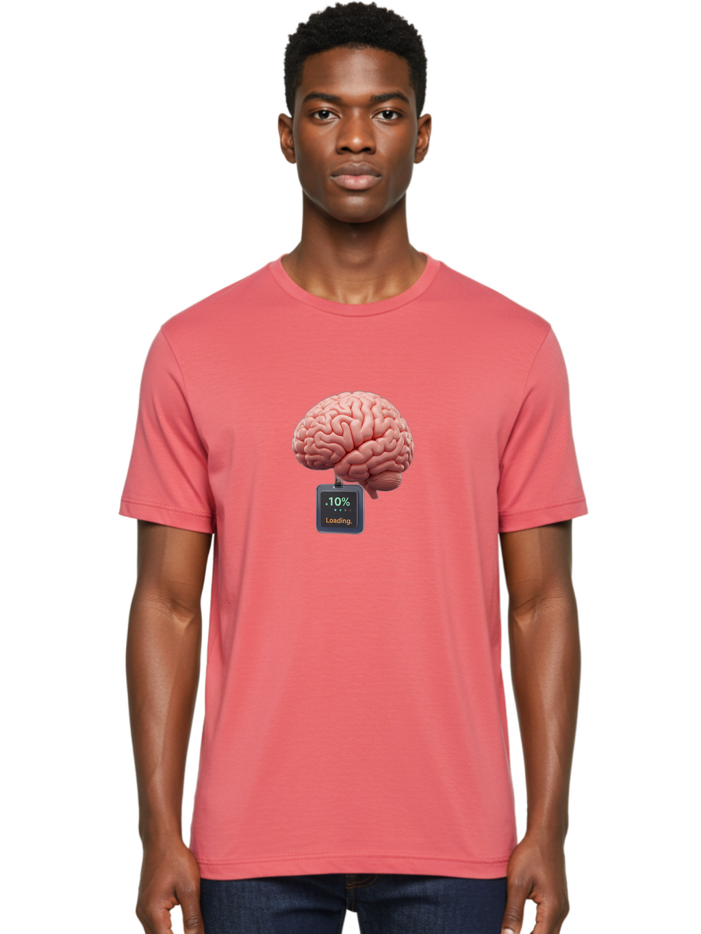 Brain-Charging Men'S Graphic Tee, 100% Cotton, Comfortable Casual Summer Wear, Machine Washable, Human Brain, Digital Loading, 10 Percent, Cognitive Function, Mental Processing, Progress Bar, Brain Power, Neural Activity Baa206
