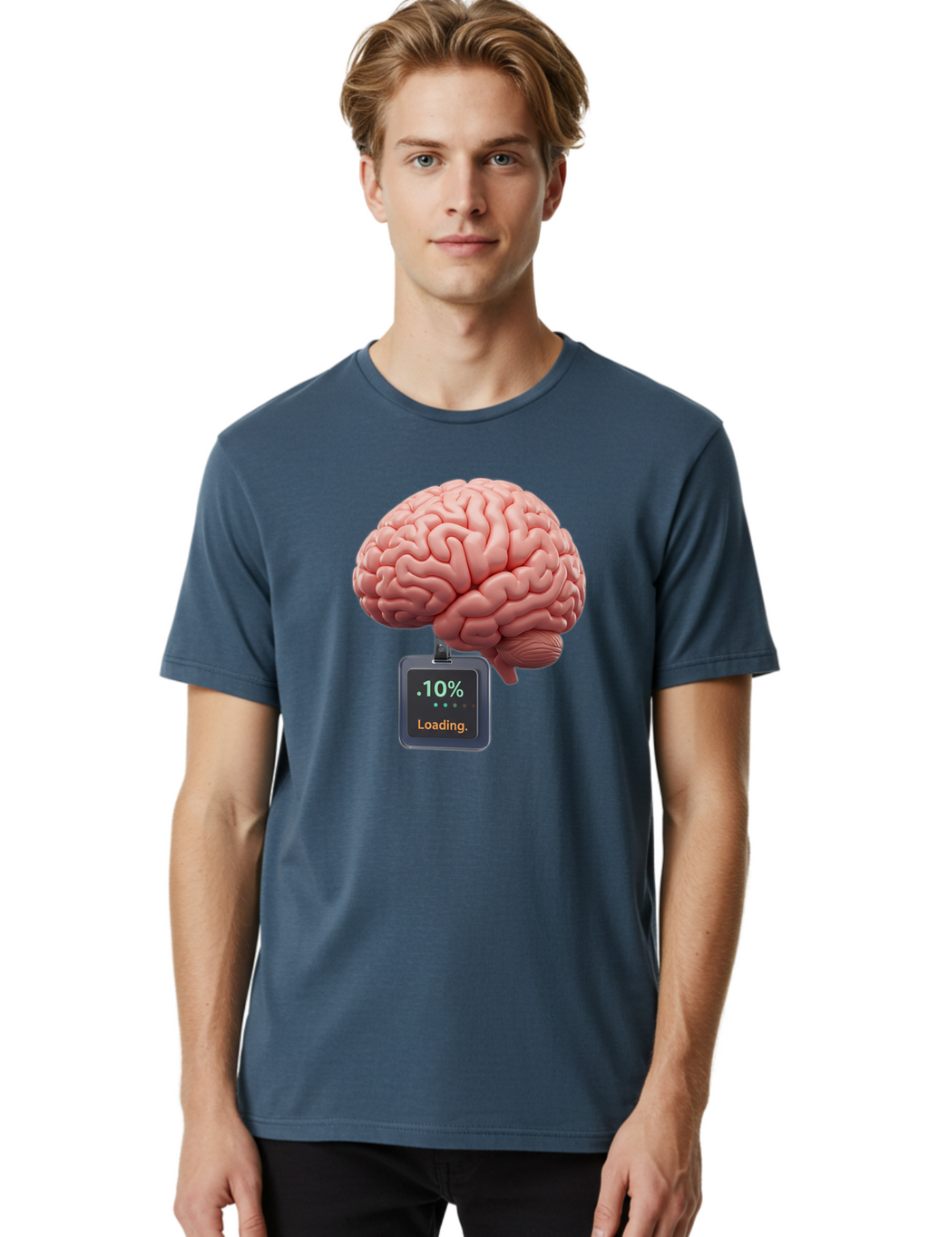 Brain-Charging Men'S Graphic Tee, 100% Cotton, Comfortable Casual Summer Wear, Machine Washable, Human Brain, Digital Loading, 10 Percent, Cognitive Function, Mental Processing, Progress Bar, Brain Power, Neural Activity Baa206
